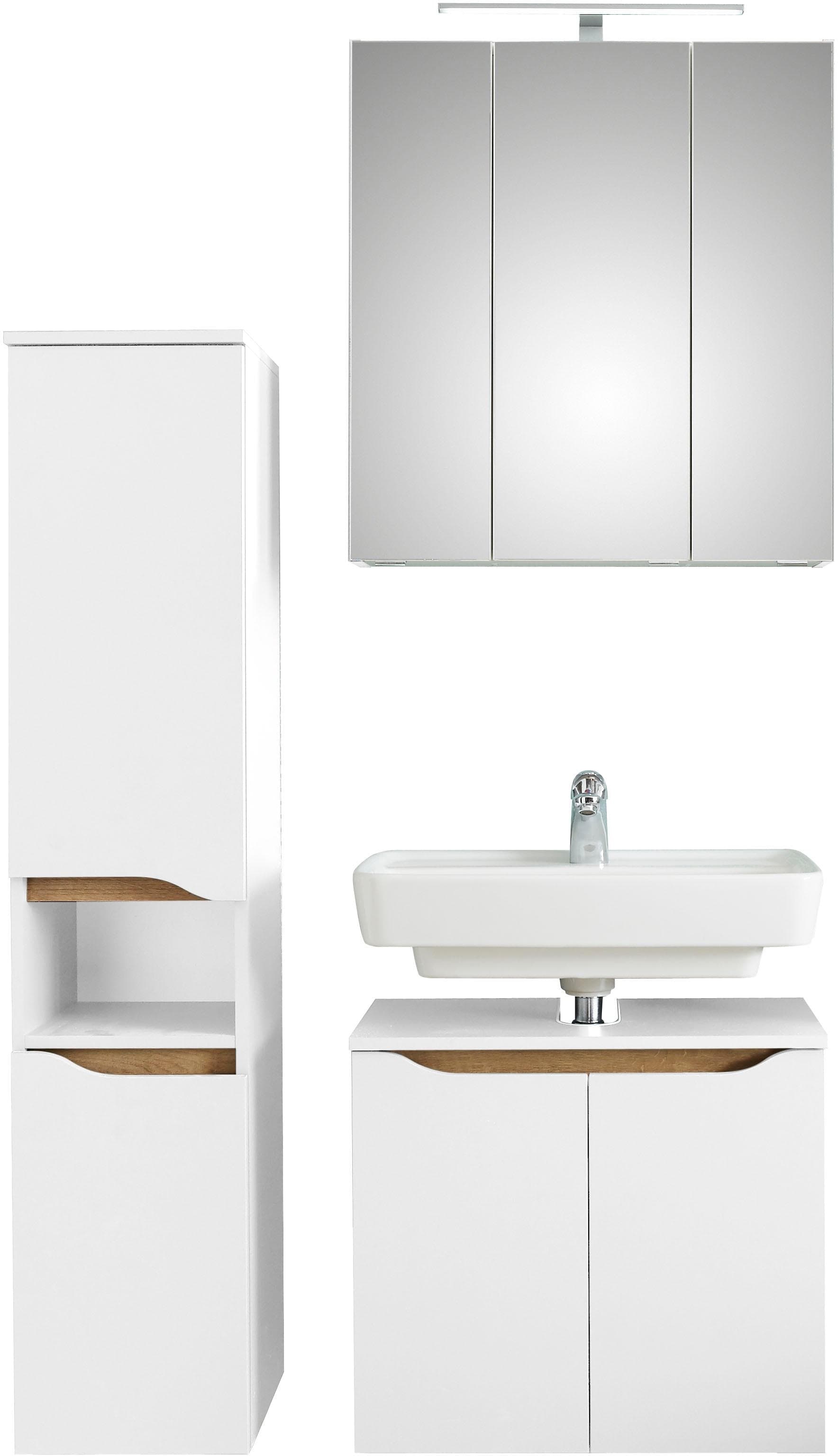 Saphir Badmöbel-Set Quickset 3-teilig, Waschbeckenunterschrank mit LED-Spiegelschrank, (3-St), Midischrank, inkl. Türdämpfer, 7 Türen, 1 Nische, Bad-Set, grifflos