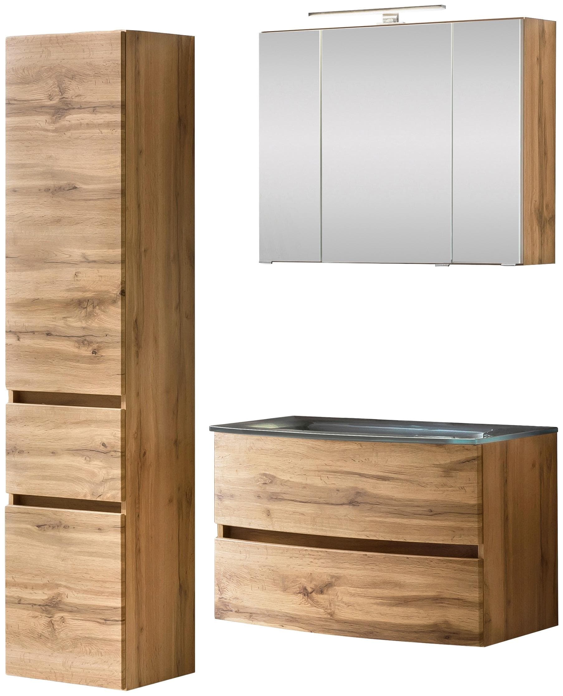 welltime Badezimmer-Set Kaunas, (Set, 3-St), bestehend aus Waschtisch-Set mit Seitenschrank, Breite 120 cm