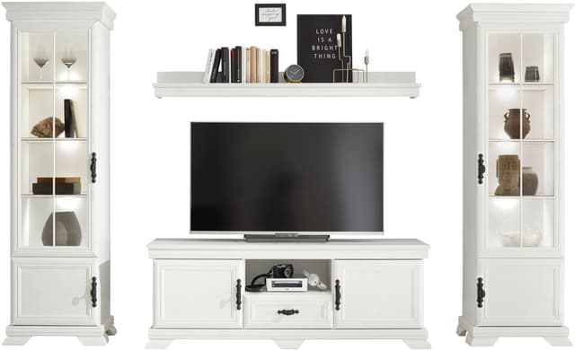 Landhaus-Wohnzimmerset mit Vitrinen, Lowboard und Wandboard