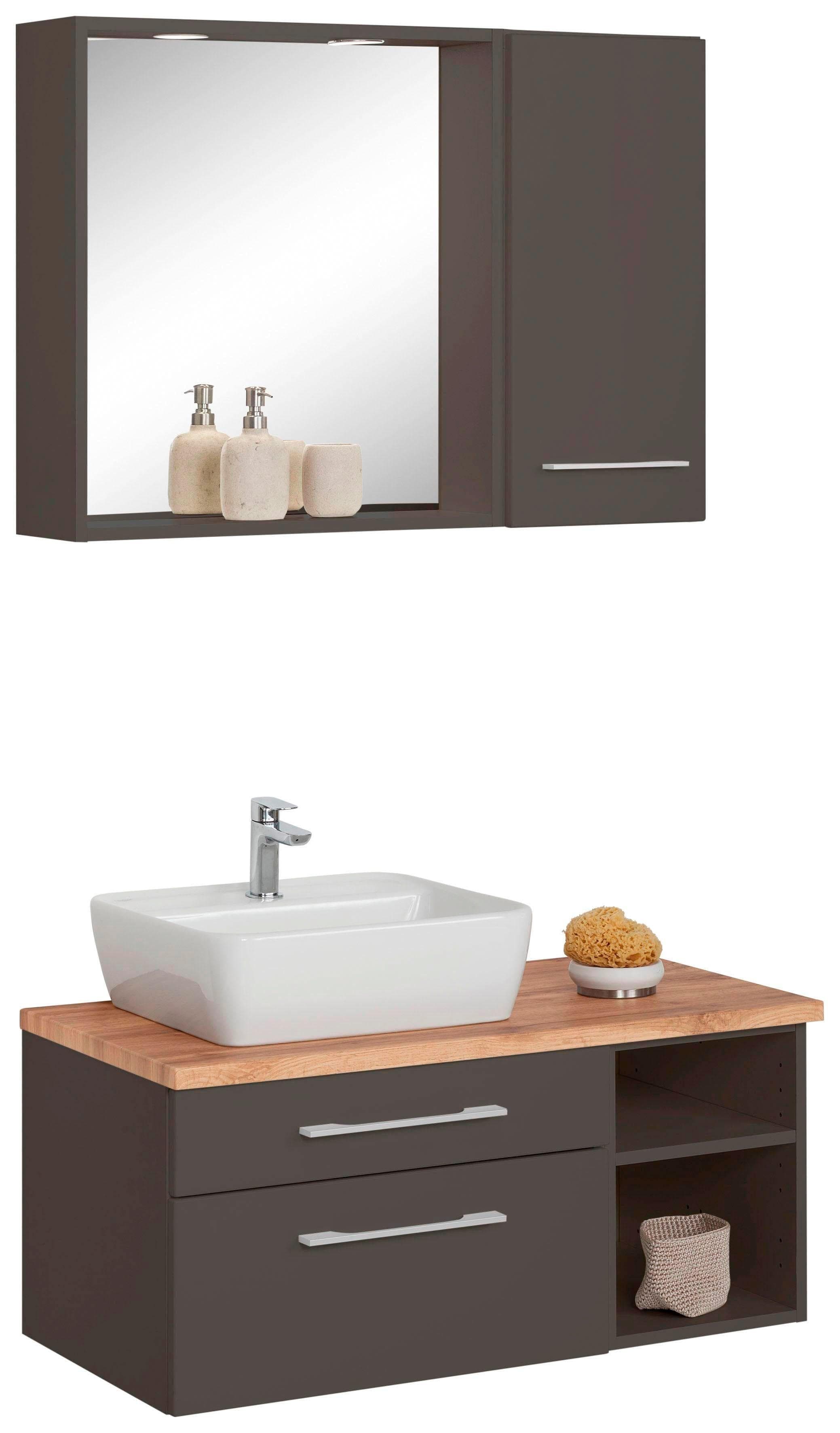 3-teiliges Badmöbel-Set mit Waschplatz, Hängeschrank & Spiegel