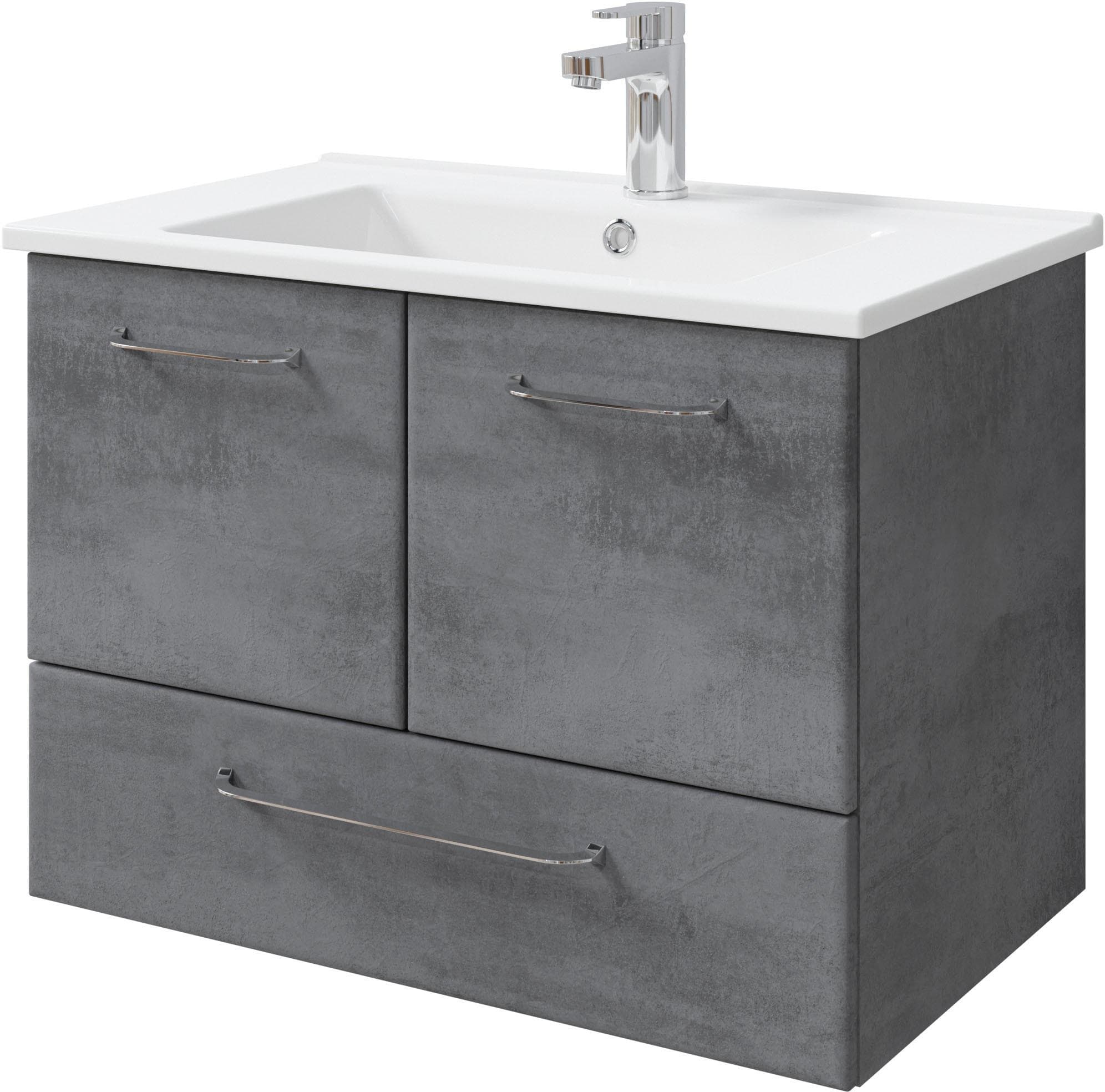 Badmöbel-Set SAPHIR Quickset 945 Keramik-Waschtisch mit Unterschrank, 75 cm breit, Oxid Dunkelgrau quer