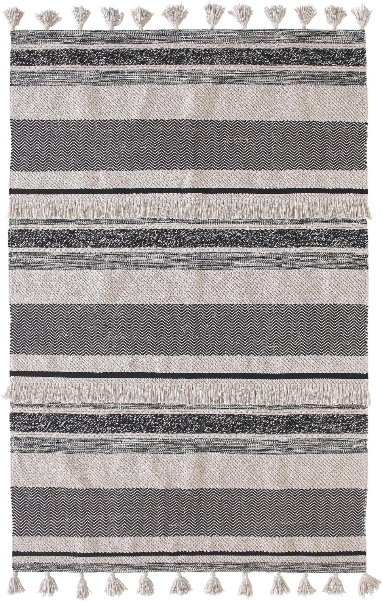 Gestreifter Baumwollteppich in Beige und Grau