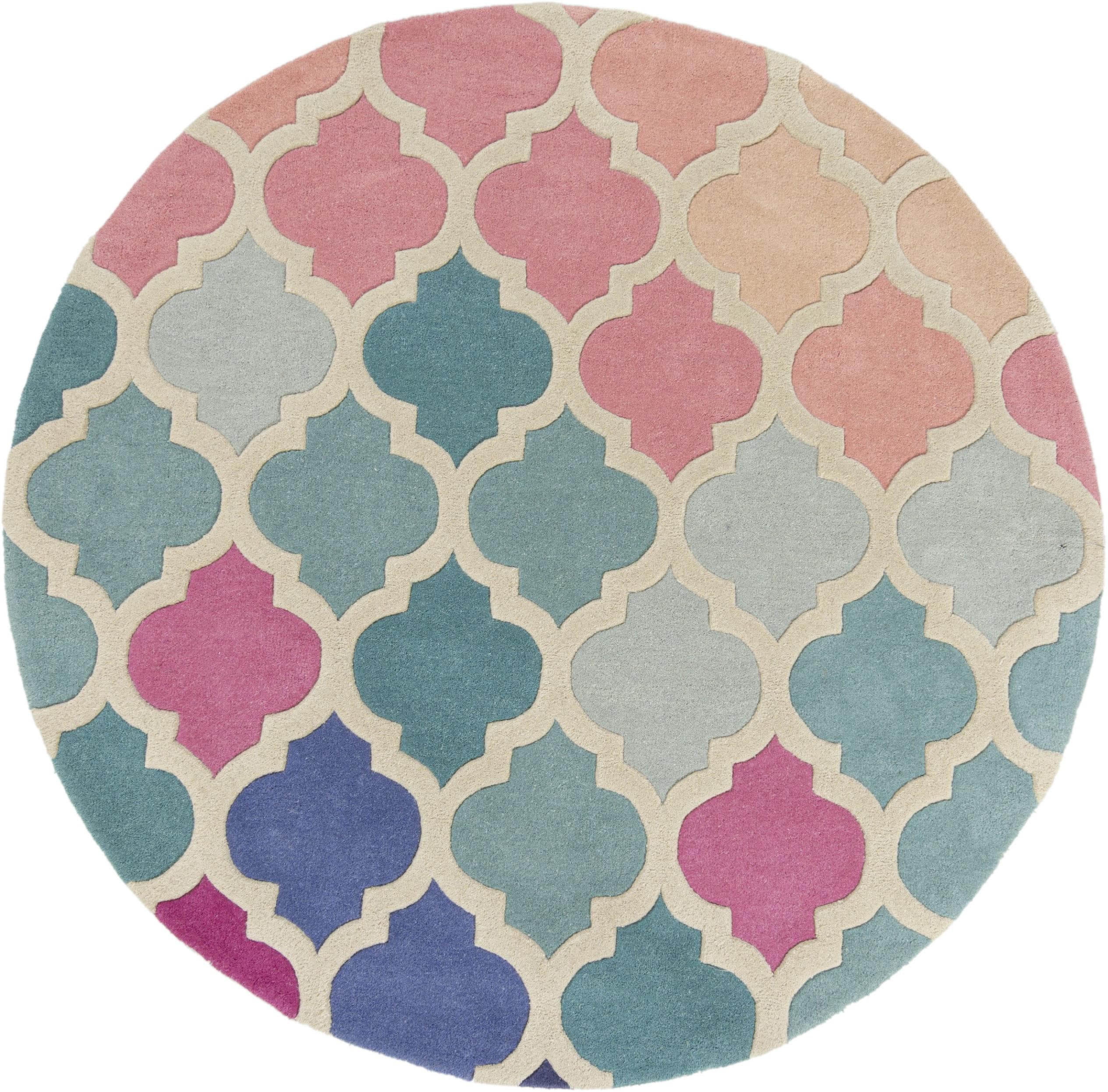 FLAIR RUGS Wollteppich Rosella Rund Hoch-Tief-Effekt Wohnzimmer