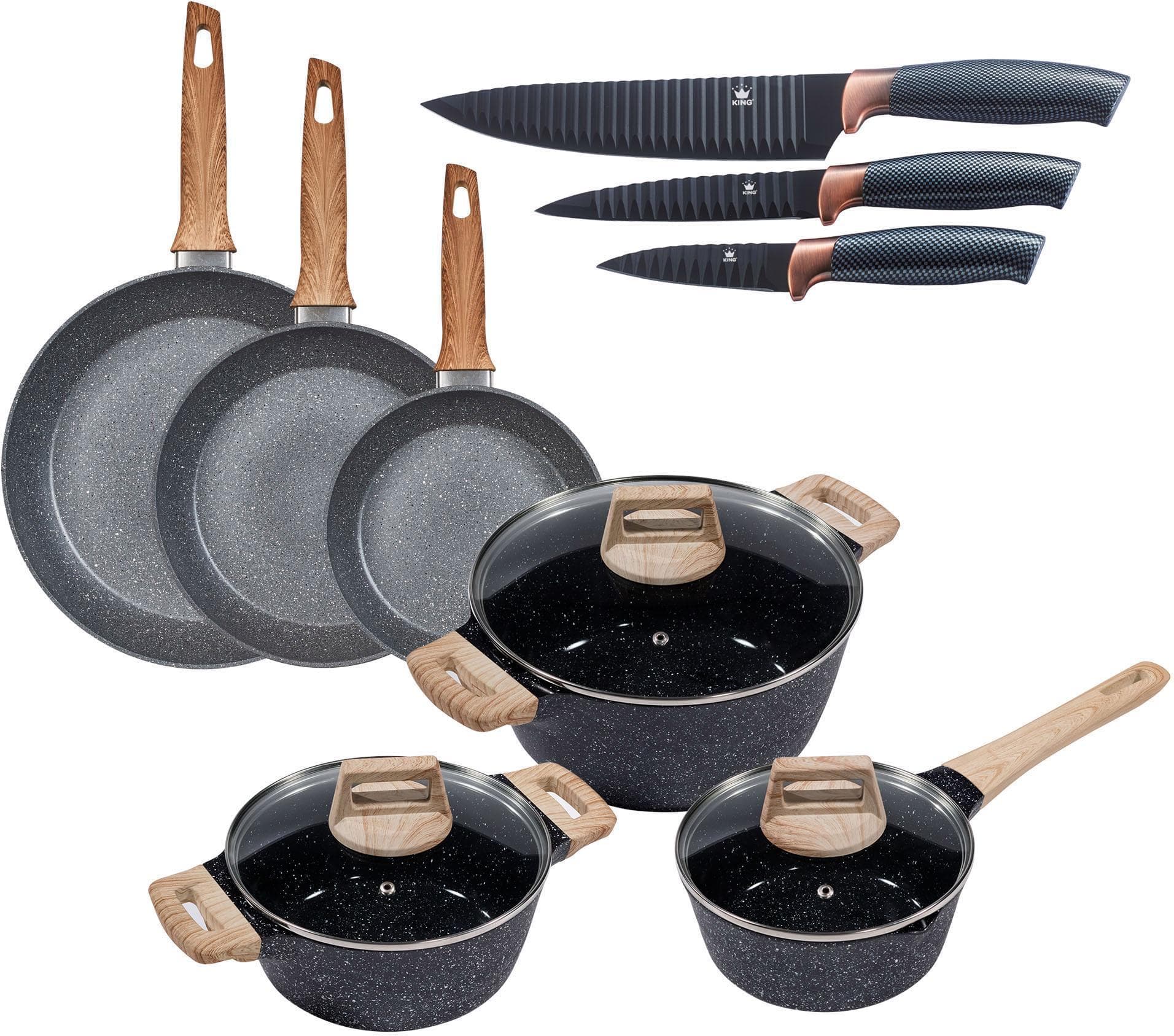 Topf-Set KING Essential, Induktion, 12-teilig, Schwarz/Braun