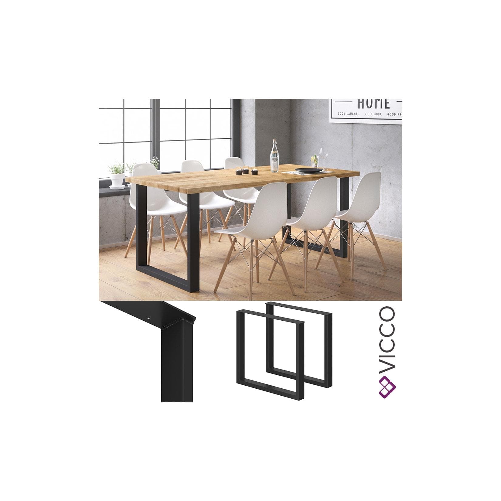 Vicco Tischbeine Loft Tischkufen Pulverbeschichtet 2er Set Schwarz