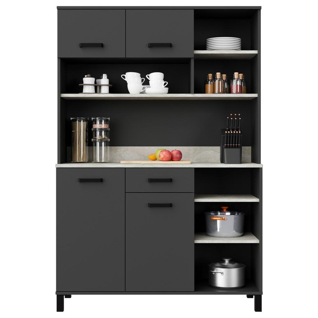 P & B Buffet Linda Anthrazit Hellgrau Metall 4 Fächer 1 Schublade