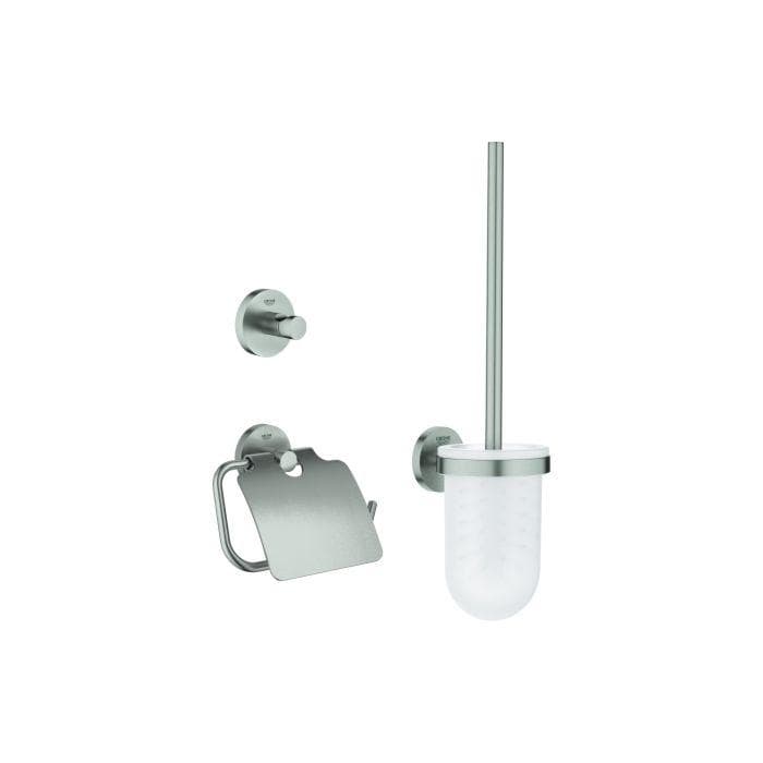 Grohe WC-Set Essentials 3-in-1 Supersteel mit Toilettenbürste, Haken & Papierhalter