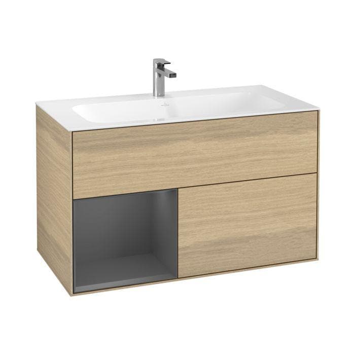 Villeroy und Boch Finion Waschtischunterschrank Anthracite matt Oak Veneer LED-Beleuchtung
