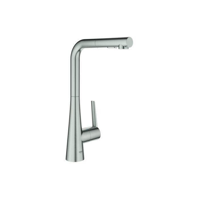 Grohe Spültischmischer Zedra SmartC supersteel, herausziehbare Dual-Brause