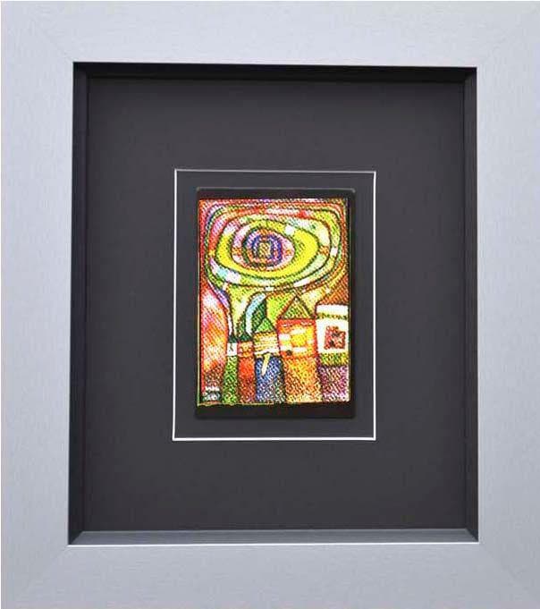 Kunstdruck HUNDERTWASSER Schwarz Bunt Gerahmt