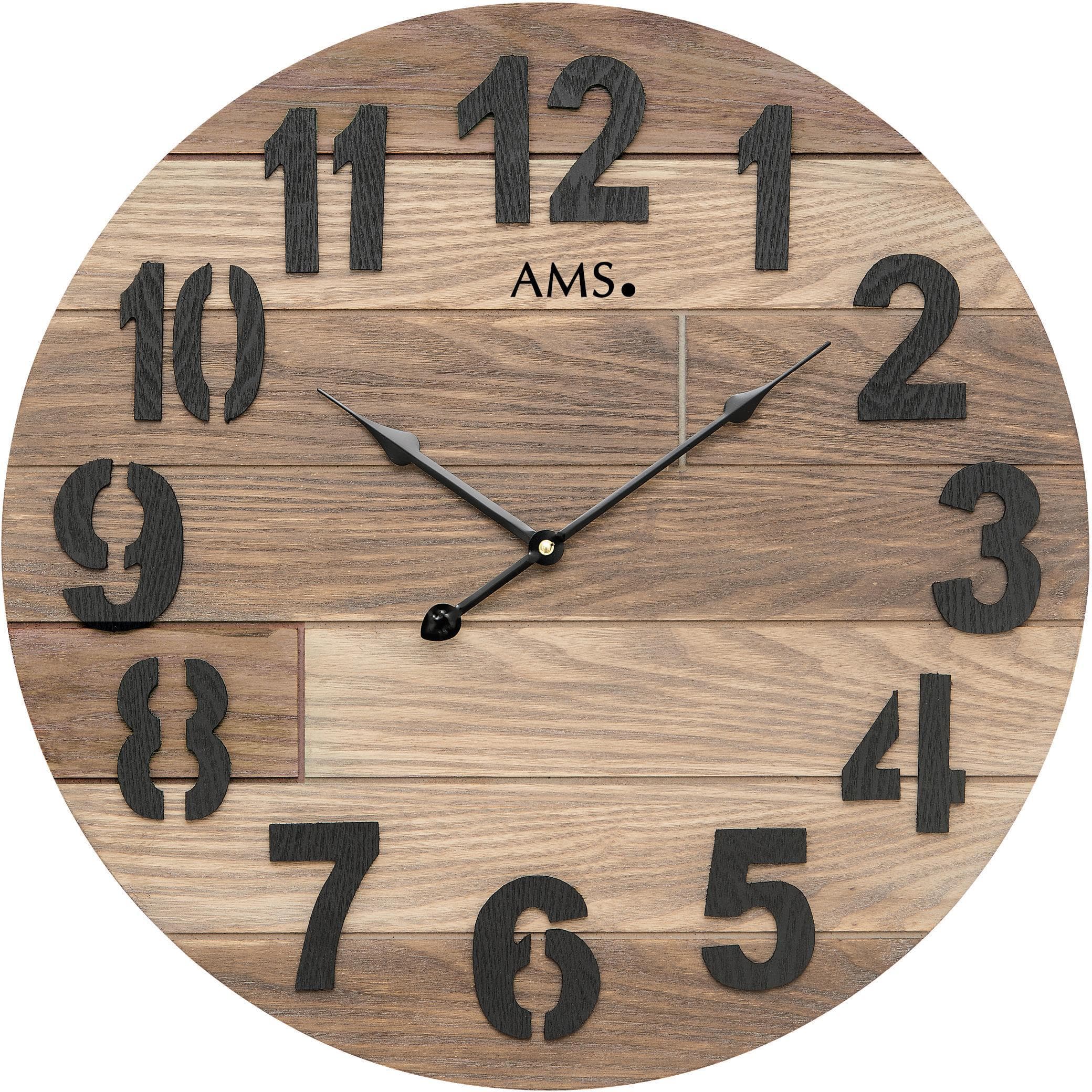 AMS Wanduhr W9569: Moderne Quarzuhr aus Holz für Wohnzimmer und Büro