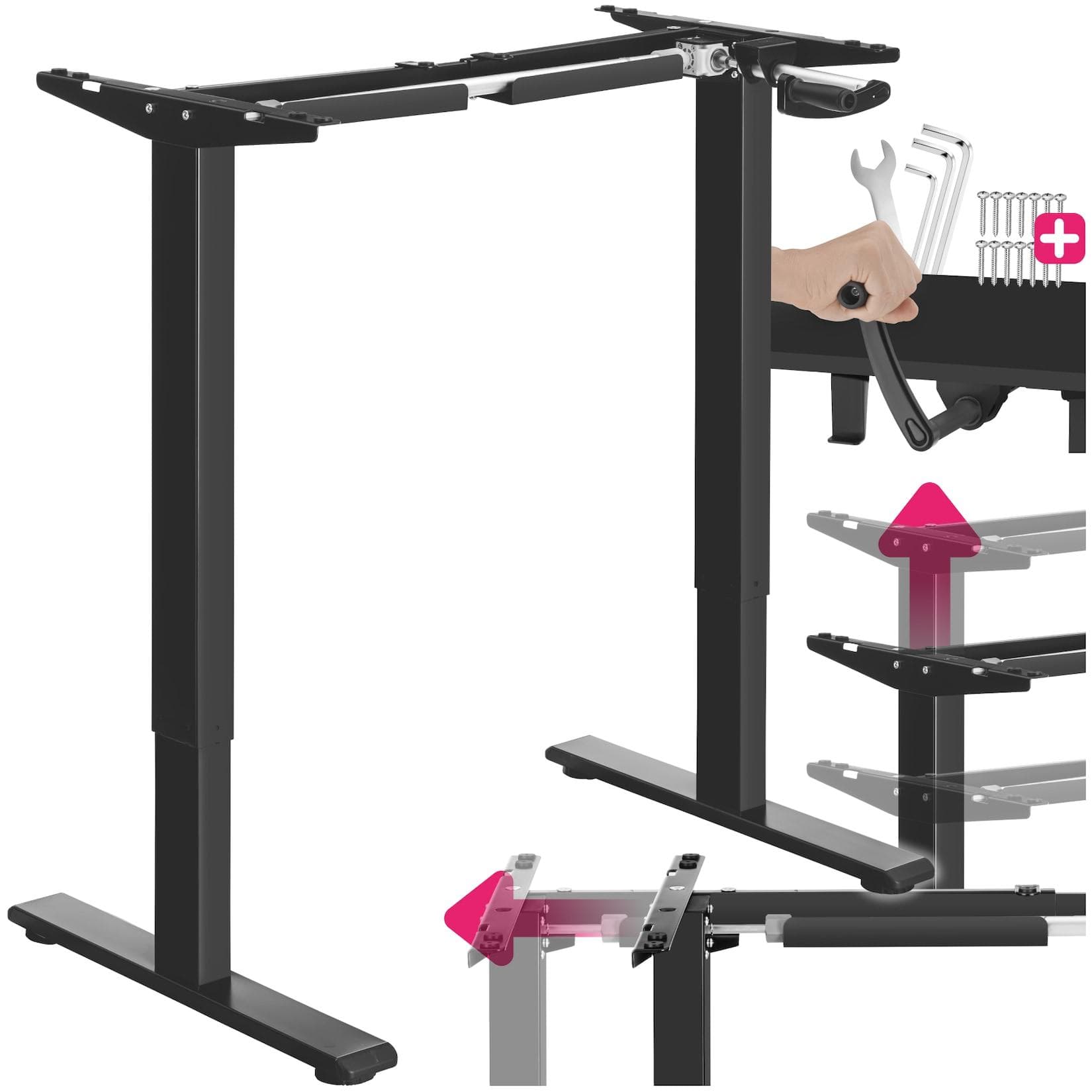 TecTake Tischgestell stufenlos höhenverstellbar mit Handkurbel