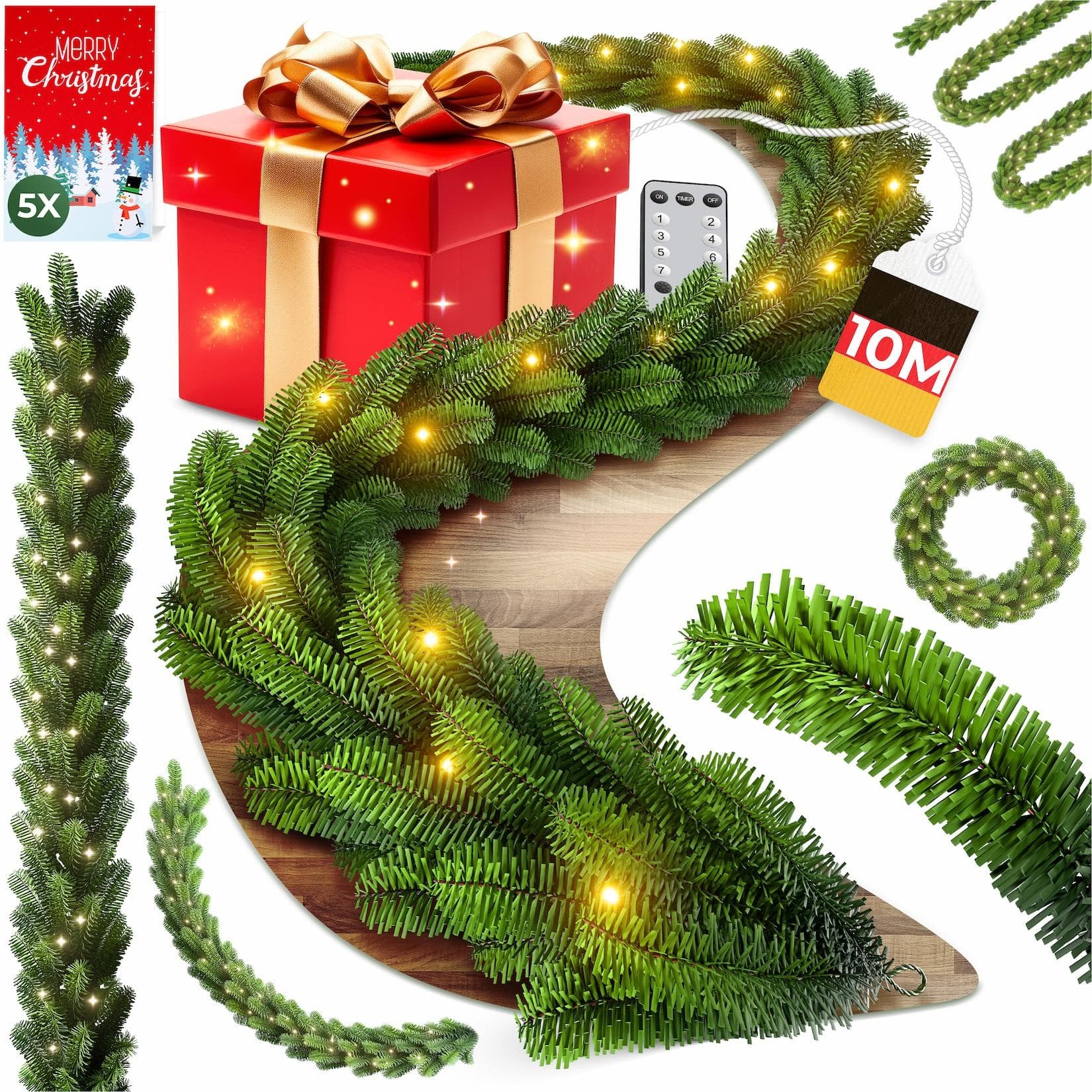 KESSER® Weihnachtsgirlande LED 10m mit Fernbedienung und Weihnachtsdeko