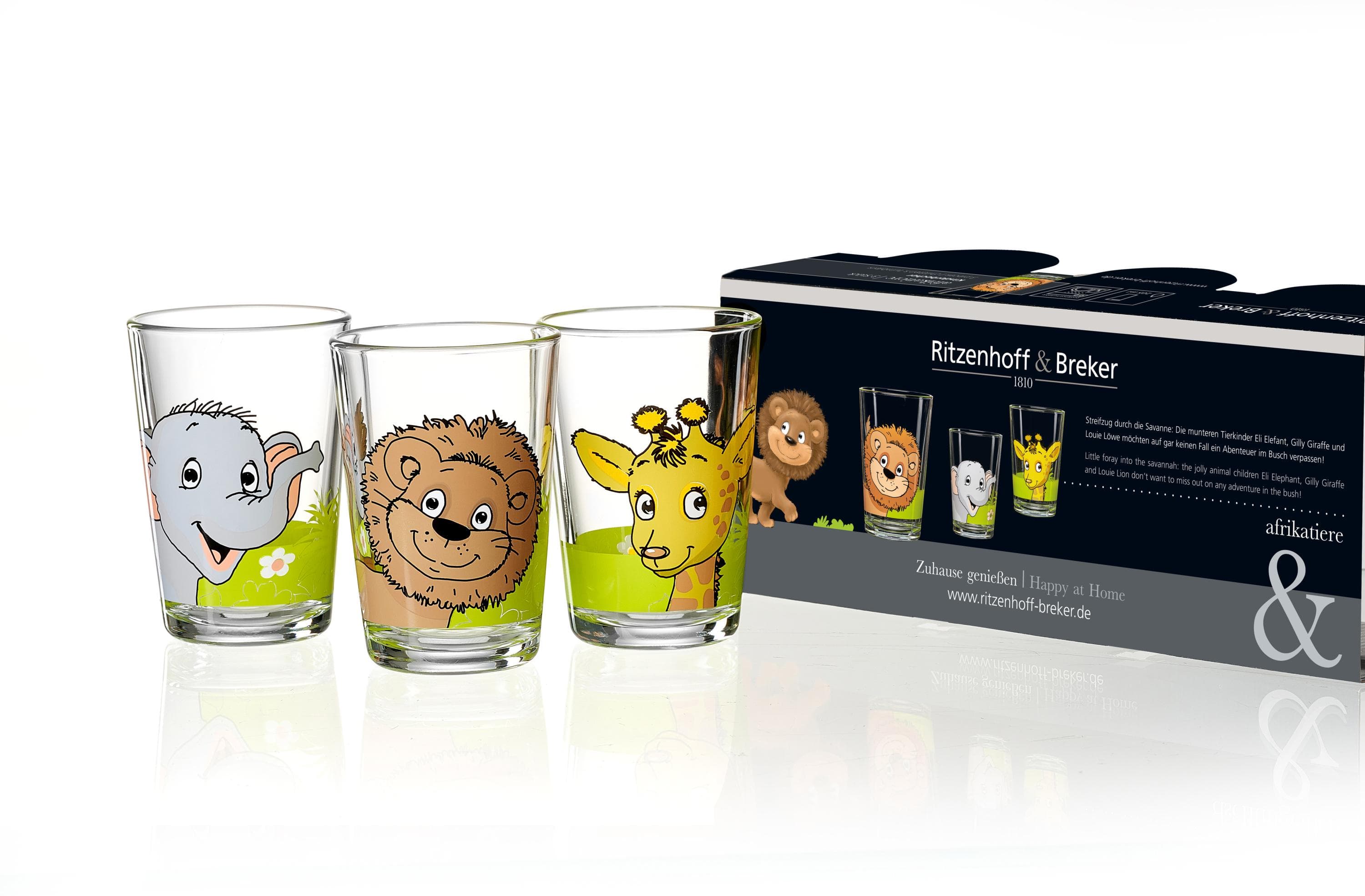 Trinkglas-Set AFRIKATIERE 3 teilig Glas 205ml