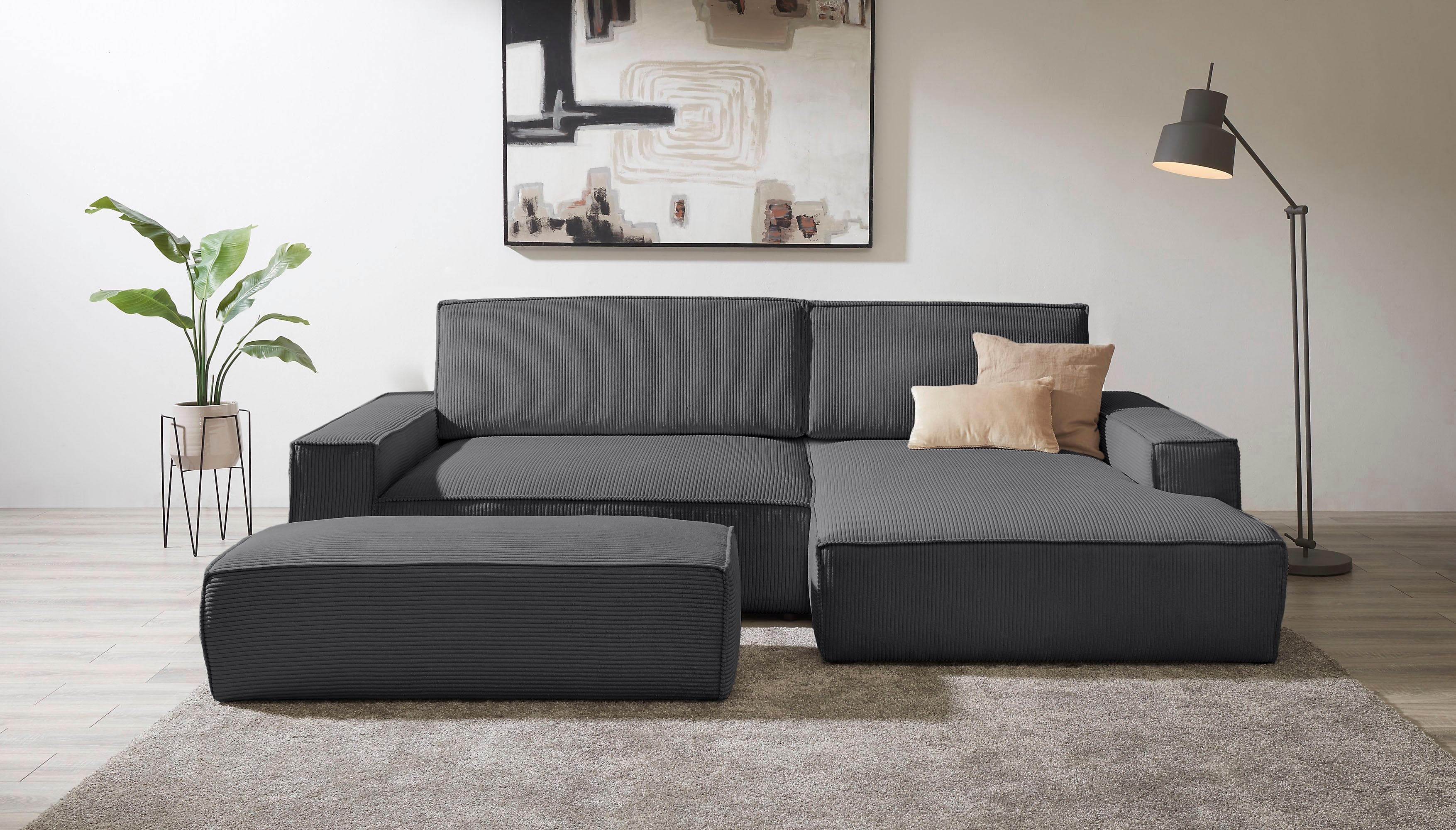 Polsterecke HOME AFFAIRE "SHERWOOD XXL tief" L-Form Cord Leinenoptik Anthrazit
