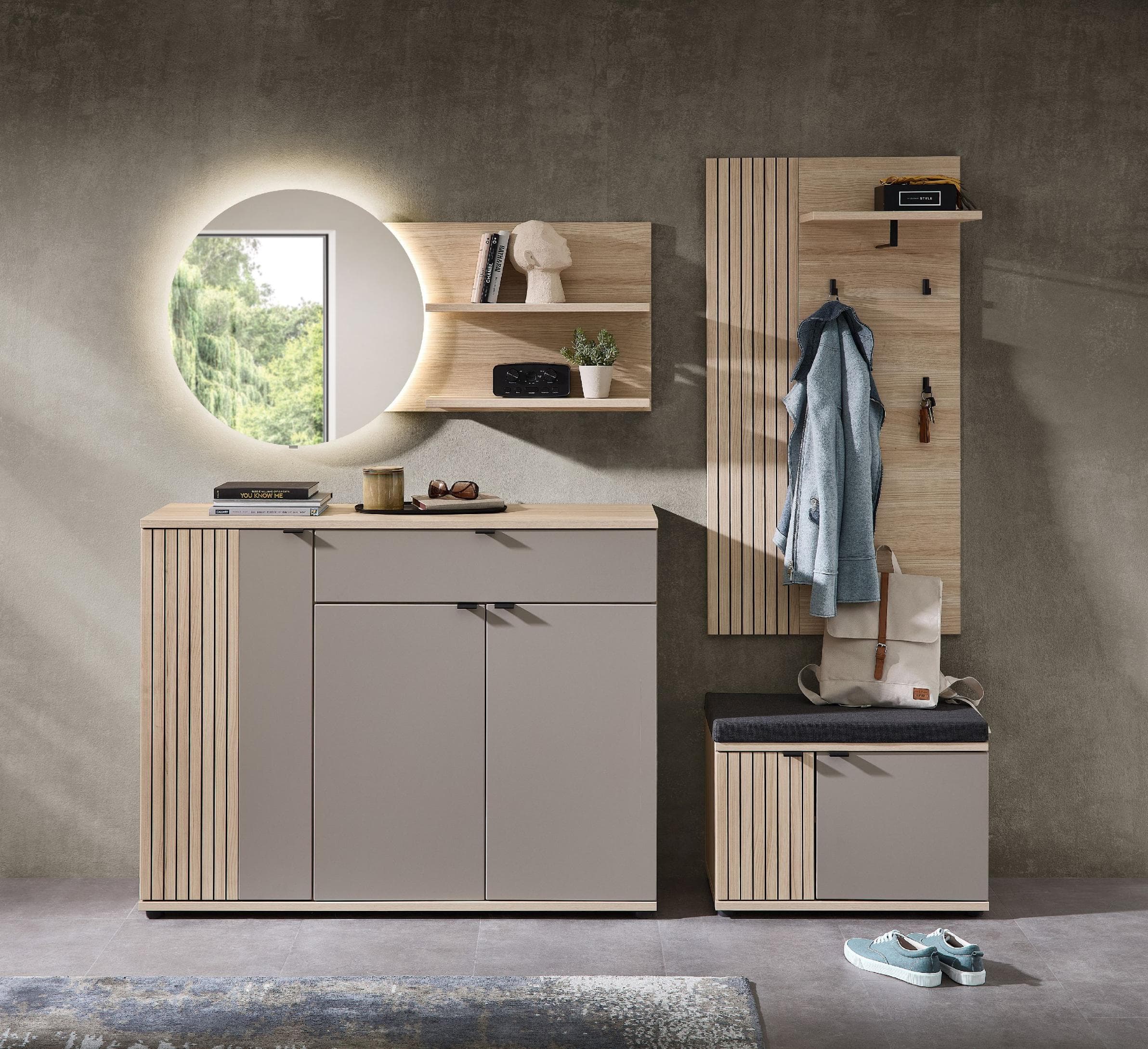 Harper Garderobenset ILMINSTER Schuhschrank Garderobenpaneel Spiegel Bank