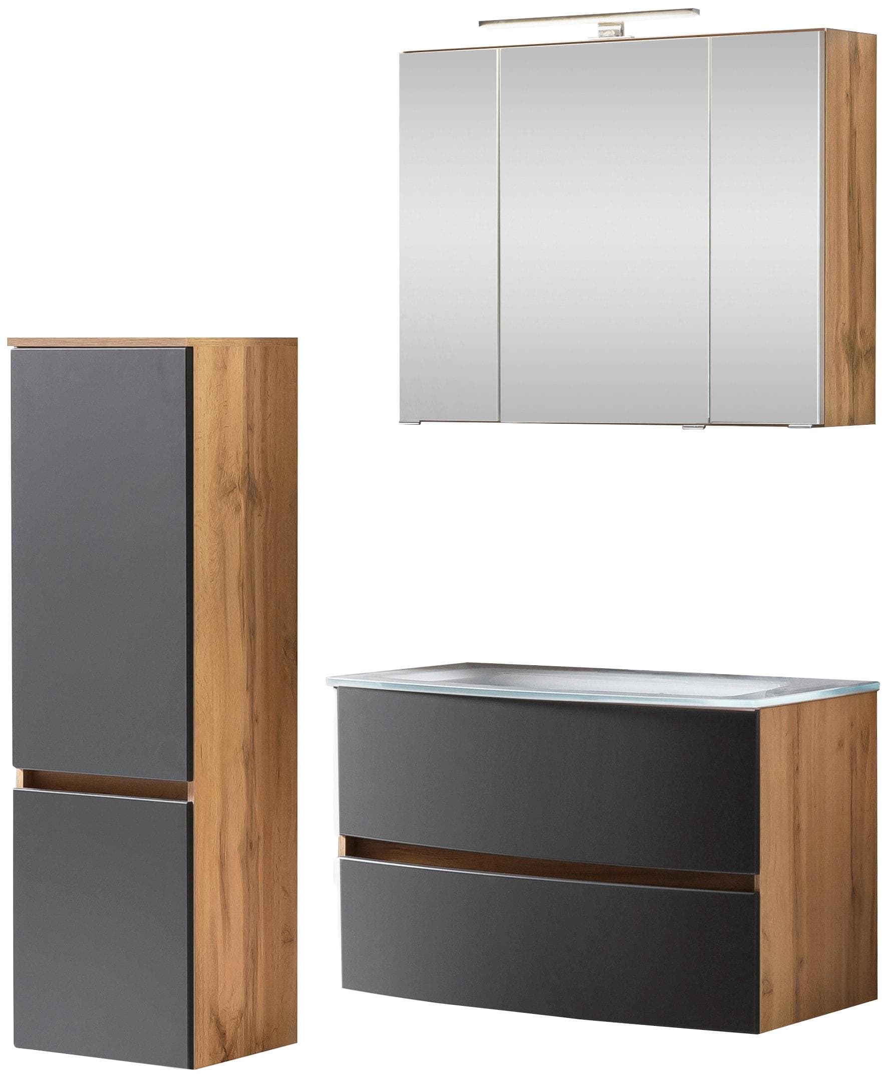 welltime Badezimmer-Set Kaunas Matt Grau/Wotaneiche
