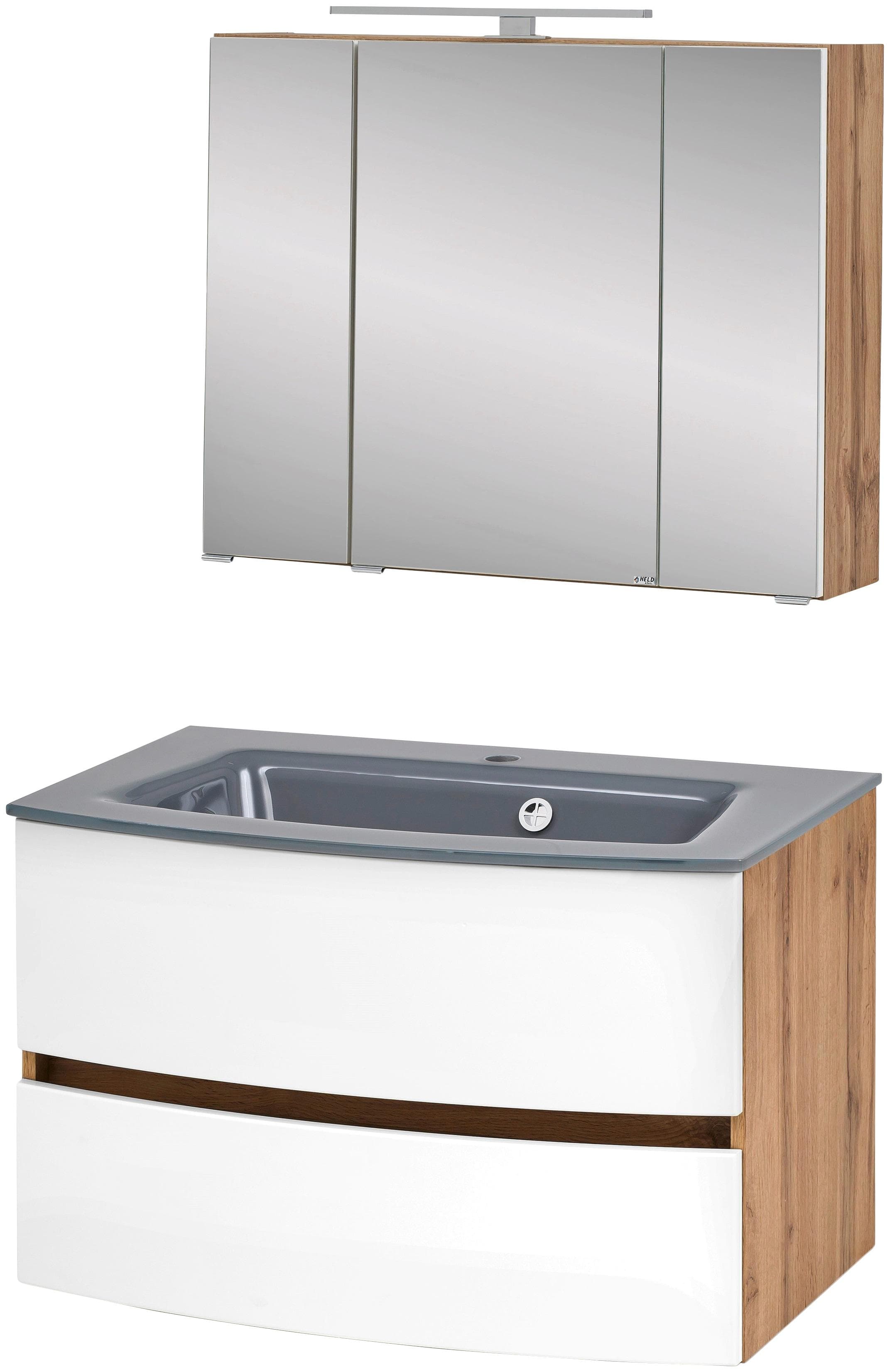 Waschtisch-Set WELLTIME "Kaunas" Matt Weiß/Wotaneiche Soft-Close-Funktion