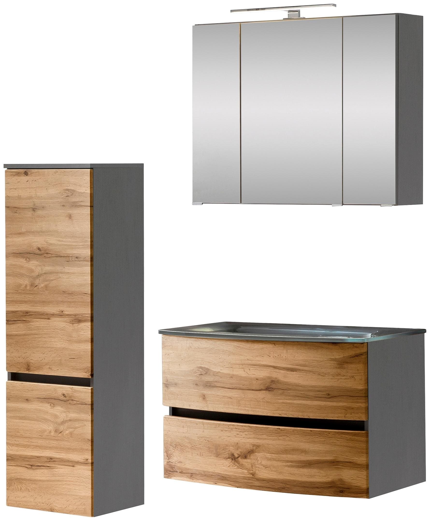 WELLTIME Kaunas Badezimmer-Set Wotaneiche Waschtisch-Set Midischrank