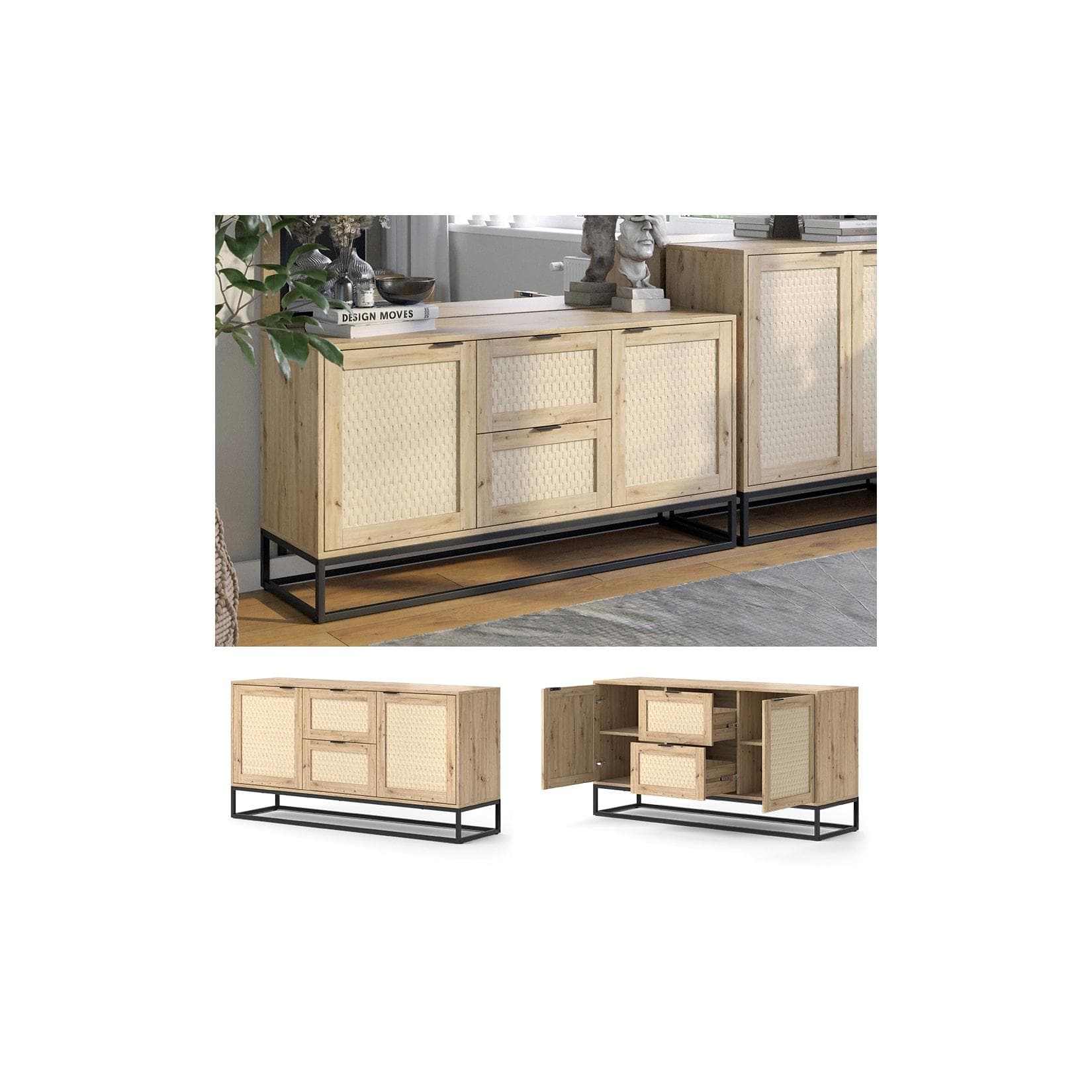 Vicco Sideboard Natal Eiche 2 Türen 2 Schubladen