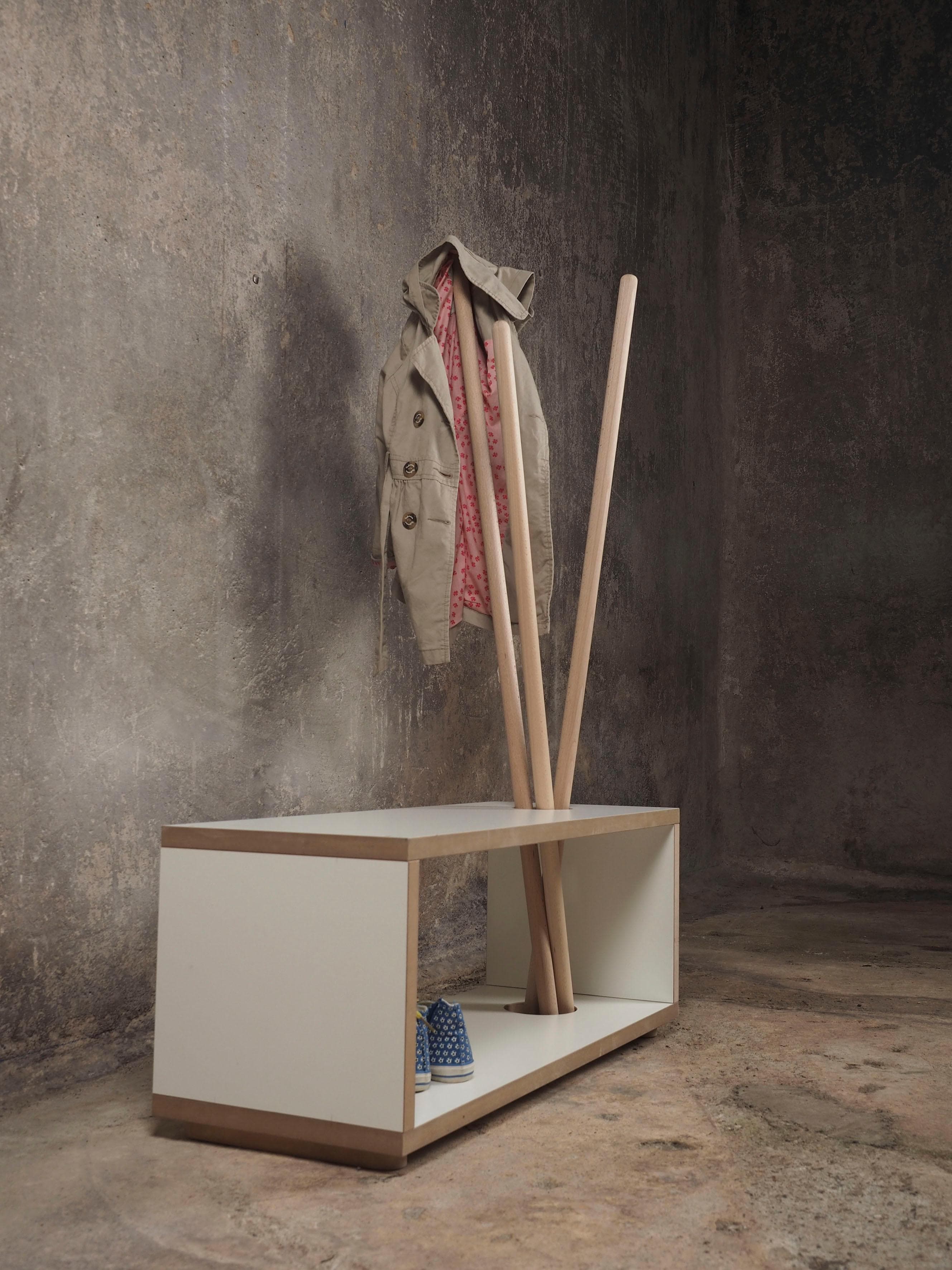 Garderobenständer TOJO "kids ordnung" Weiß MDF mit Sitzbank und Platz für Schuhe