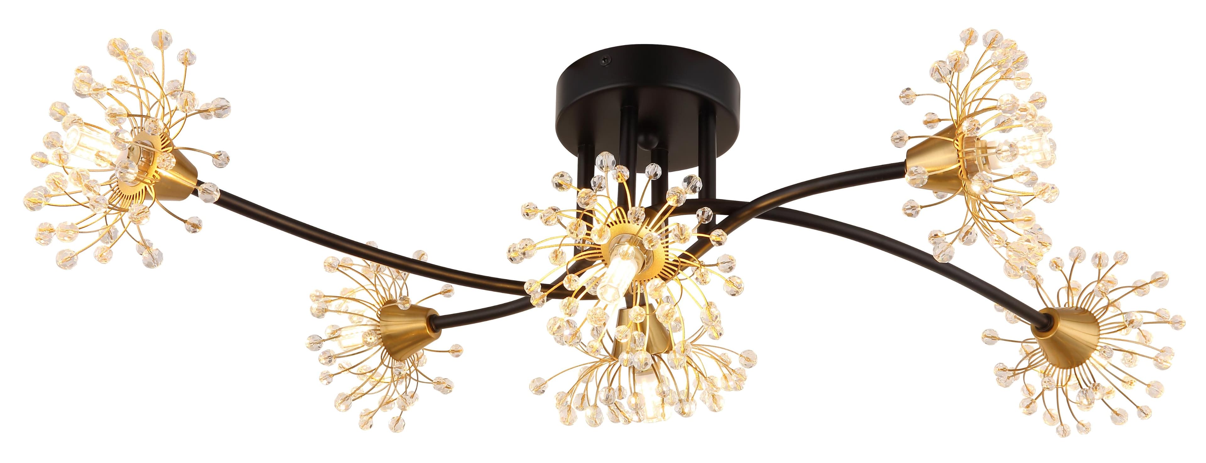 GLOBO LIGHTING Deckenleuchte FIORE Schwarz Goldfarben Acrylkristalle