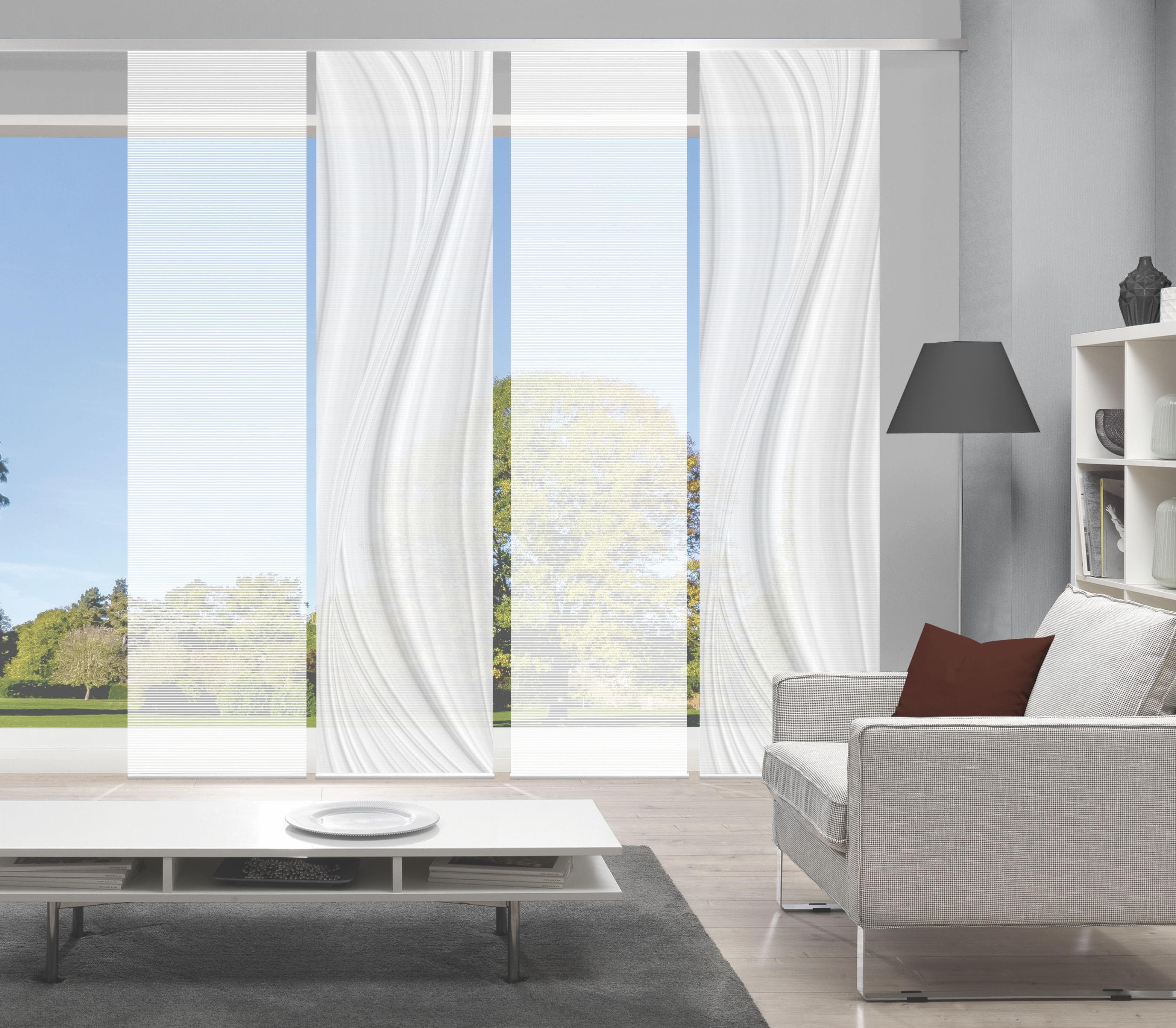 Schiebegardine VISION S "LAURINA 4er SET" Grau Bambus-Optik