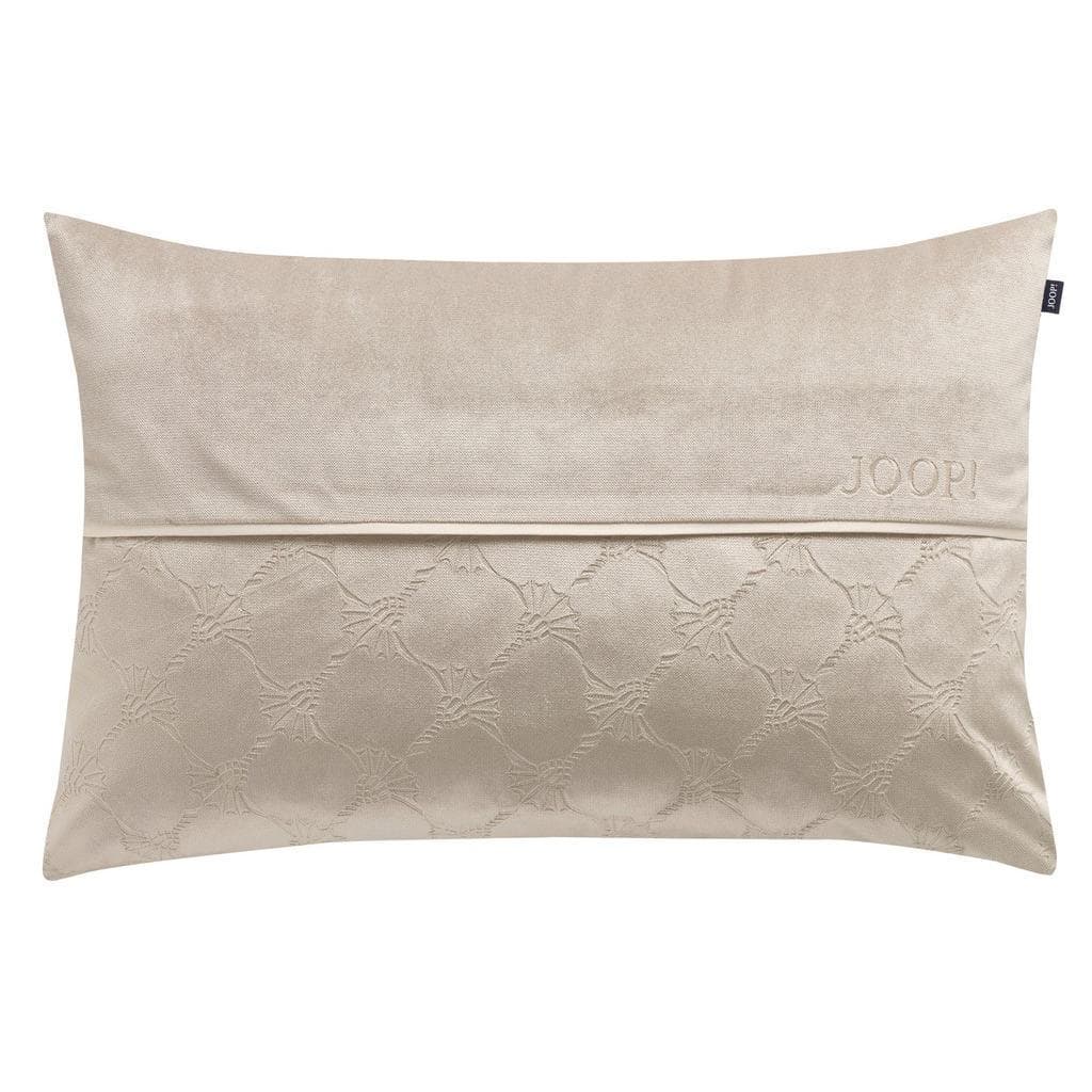 JOOP! Dekokissen Kissenhülle Beige mit Kornblumen-Prägung und Satinbiese