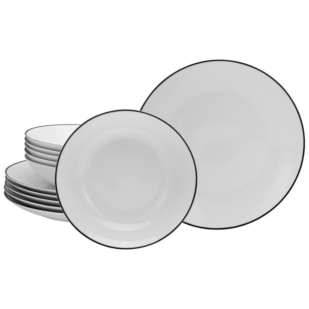 Creatable Tafelservice Black Luna Line Schwarz-Weiß Keramik 12-teilig