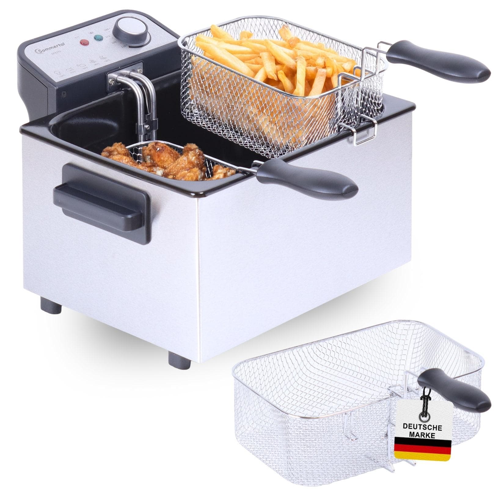 Sommertal XXL Doppel-Fritteuse Edelstahl 3 Körbe 5 Liter 3000 Watt