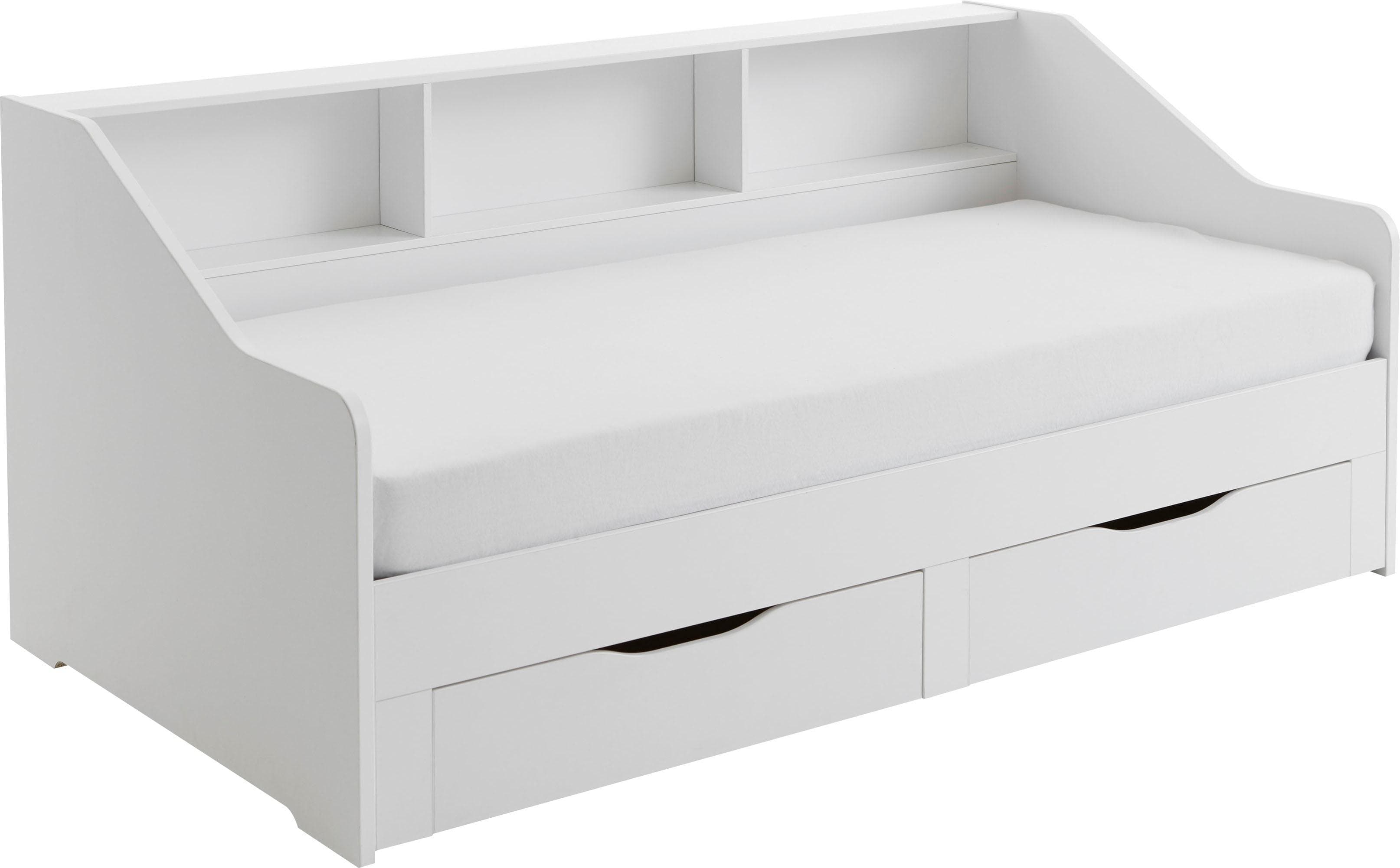 Funktionsbett mit Stauraum & Ausziehbarem Unterbau - Weiß