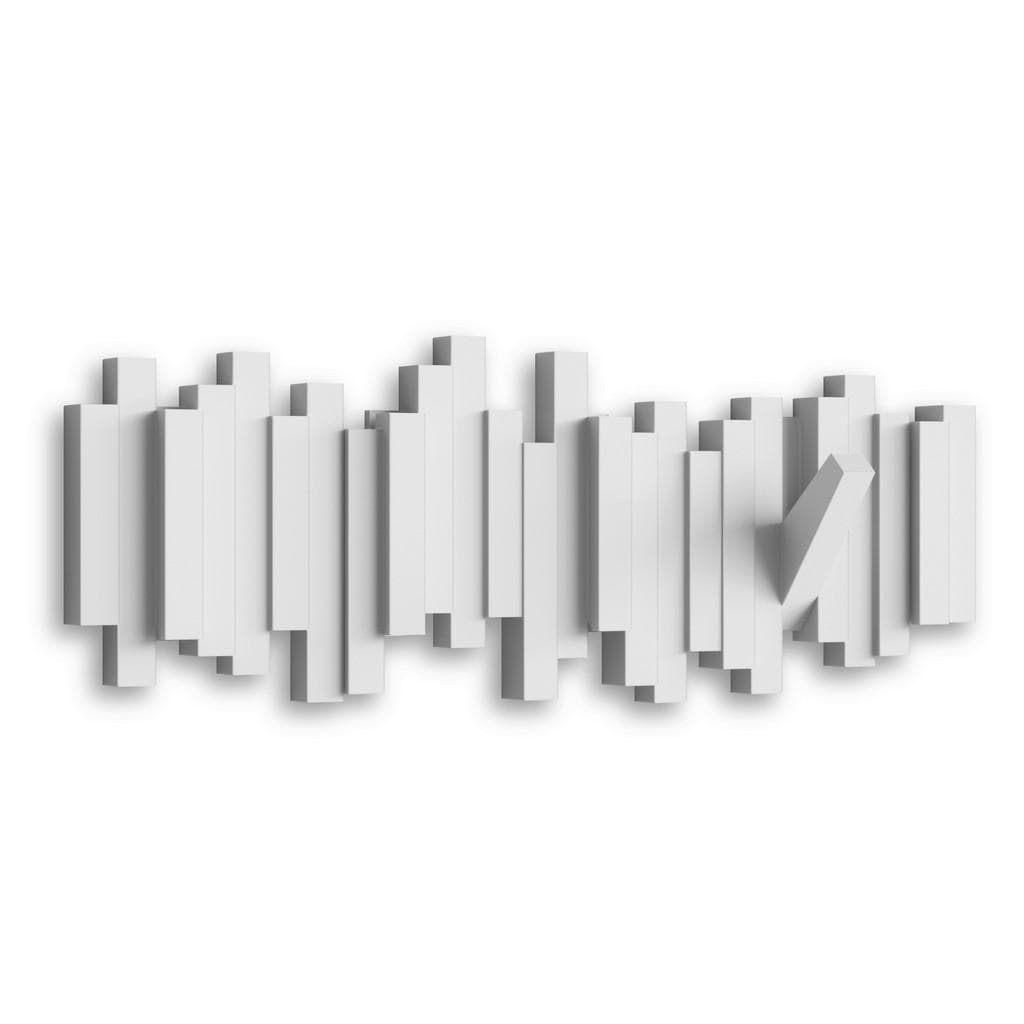 Umbra Stäbchen Garderobenleiste - Weiß, Kunststoff, 5 Klappbare Haken