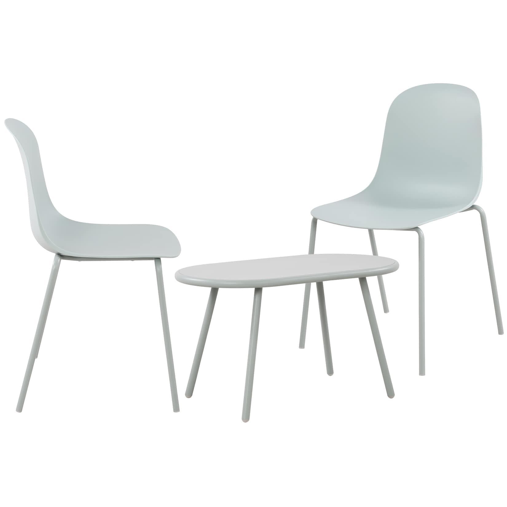 CLP 2er Sitzgruppe Veldin Garten-Set 2x Stuhl stapelbar und 1x Tisch Outdoor-Set wetterfest und UV-beständig