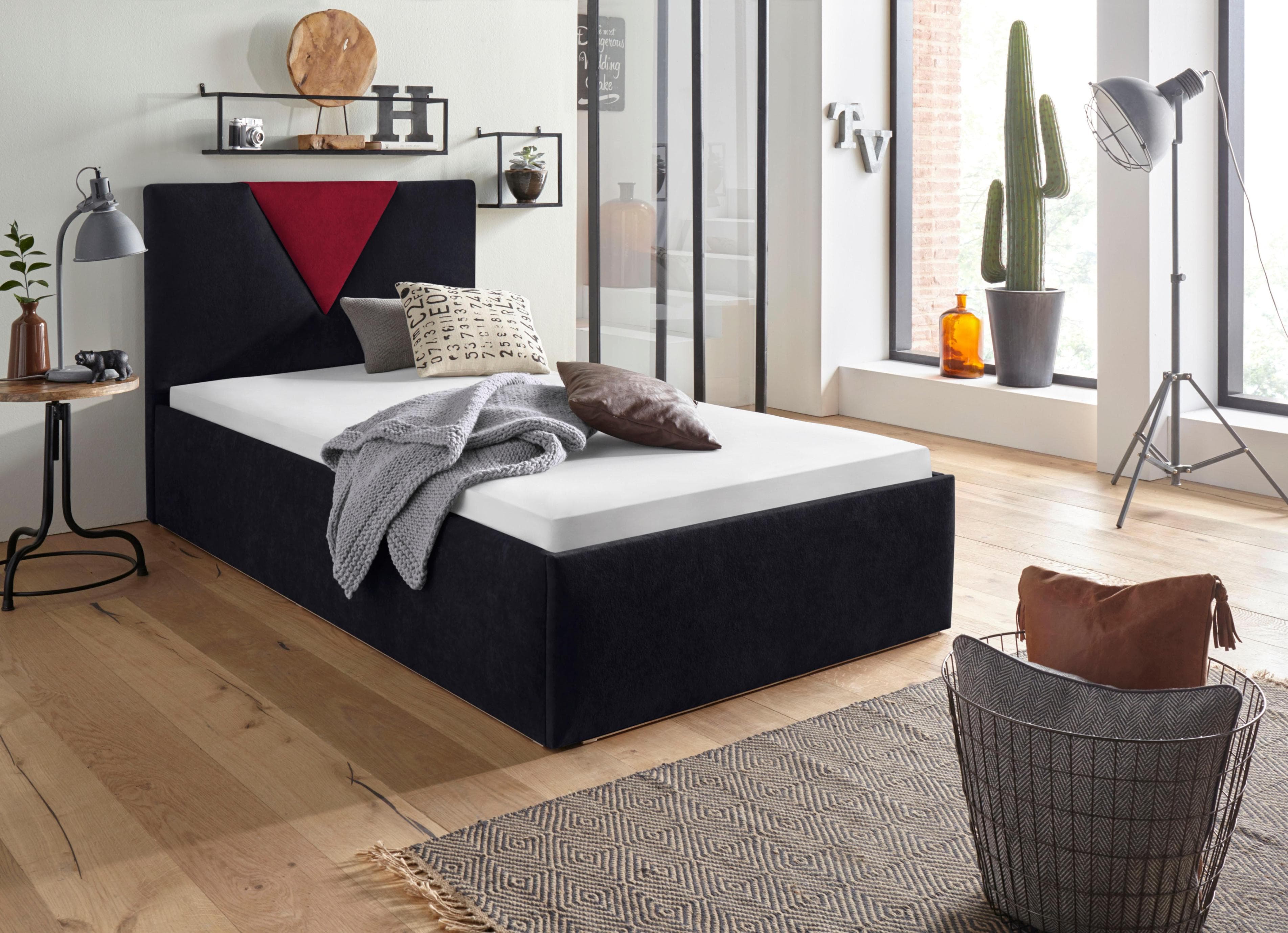 Westfalia Schlafkomfort Polsterbett Malibu Schwarz Rot mit Bonnell-Federkernmatratze