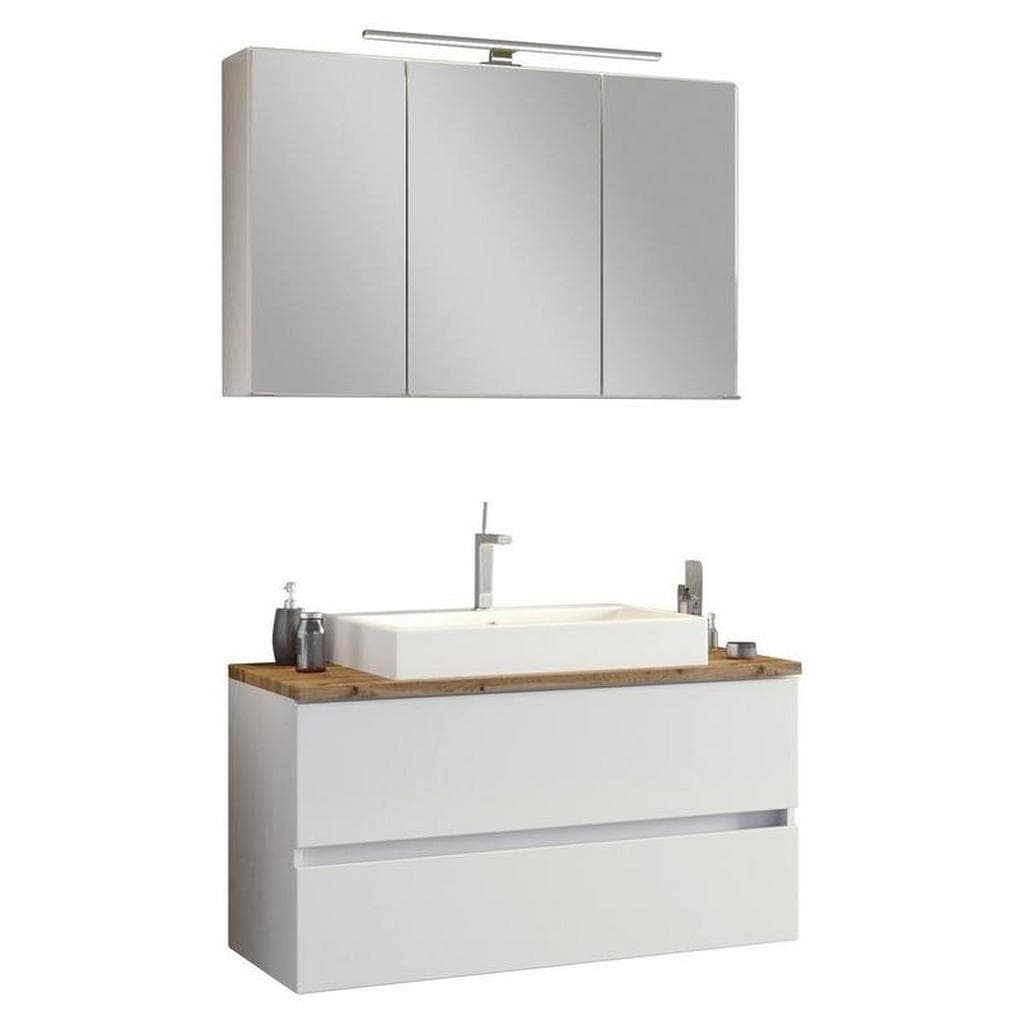 Held Möbel Pienza Badezimmer-Set Eiche Weiß Holzwerkstoff 2 Schubladen 100 cm