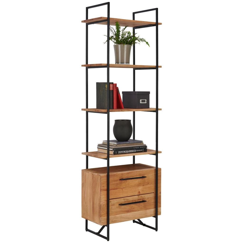 Landscape Regal Schwarz Akazie Holz 4 Fächer 2 Schubladen