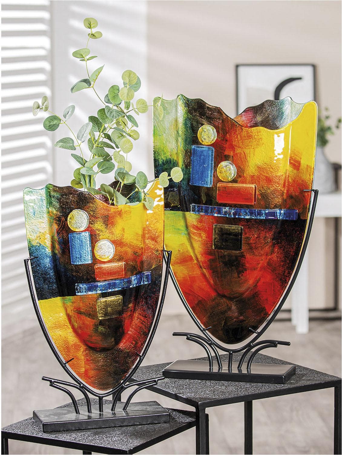 Bodenvase Classico, bunt, Glas & Metall