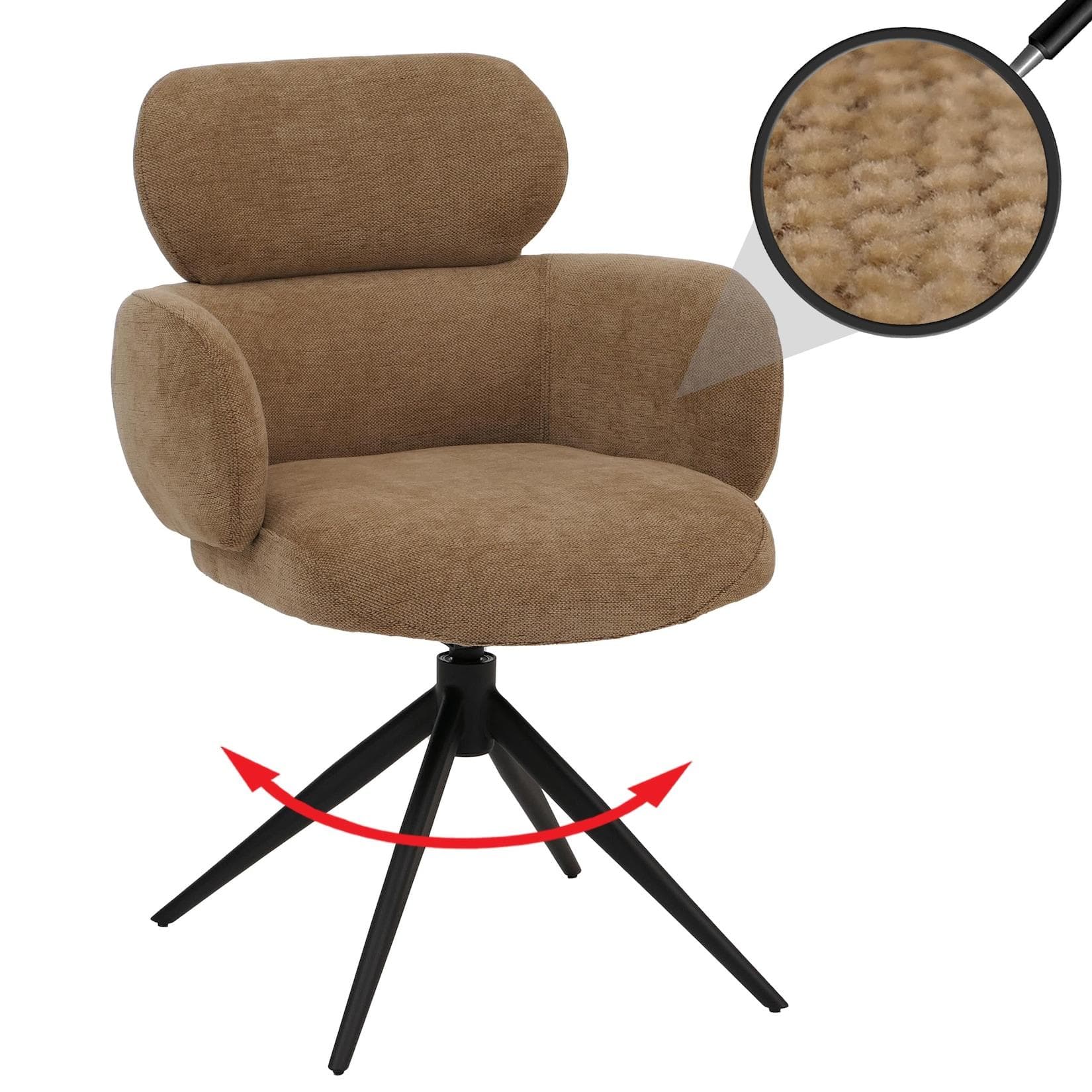 Esszimmerstuhl MCW-O77 Küchenstuhl Polsterstuhl Drehbar Auto-Return Stoff 310g/m² Chenille Öko-Tex Hellbraun