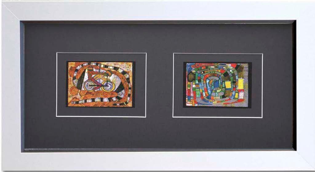 Kunstdruck HUNDERTWASSER Gerahmt Schwarz Bunt