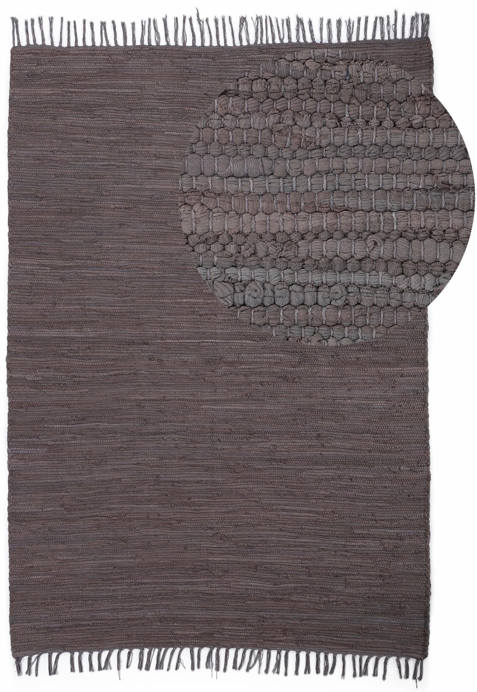 Home Affaire Handgewebter Baumwollteppich Handweb Uni - Wendeteppich mit Fransen