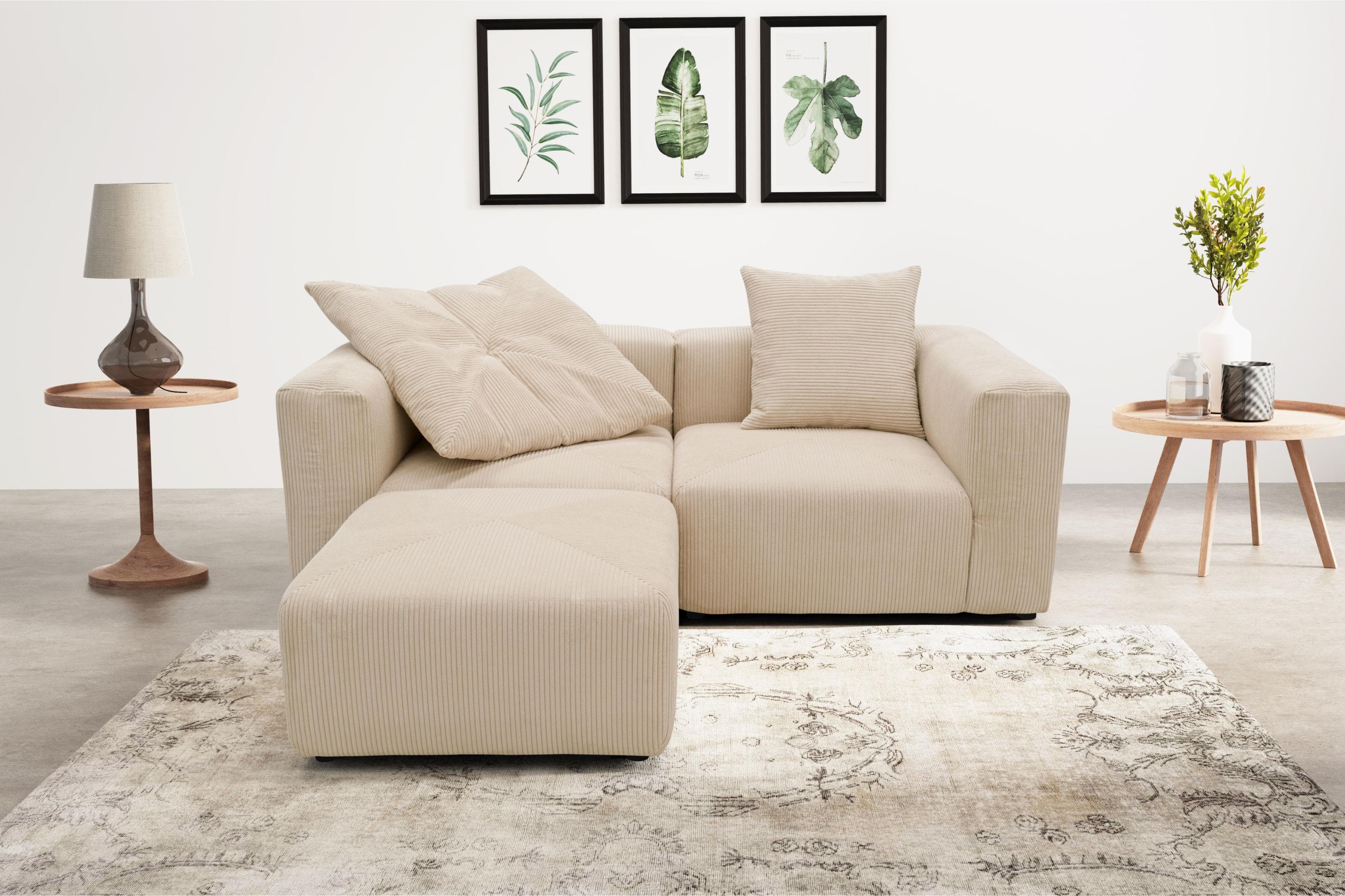 Cord Ecksofa L-Form | Modulares Sofa mit Hocker