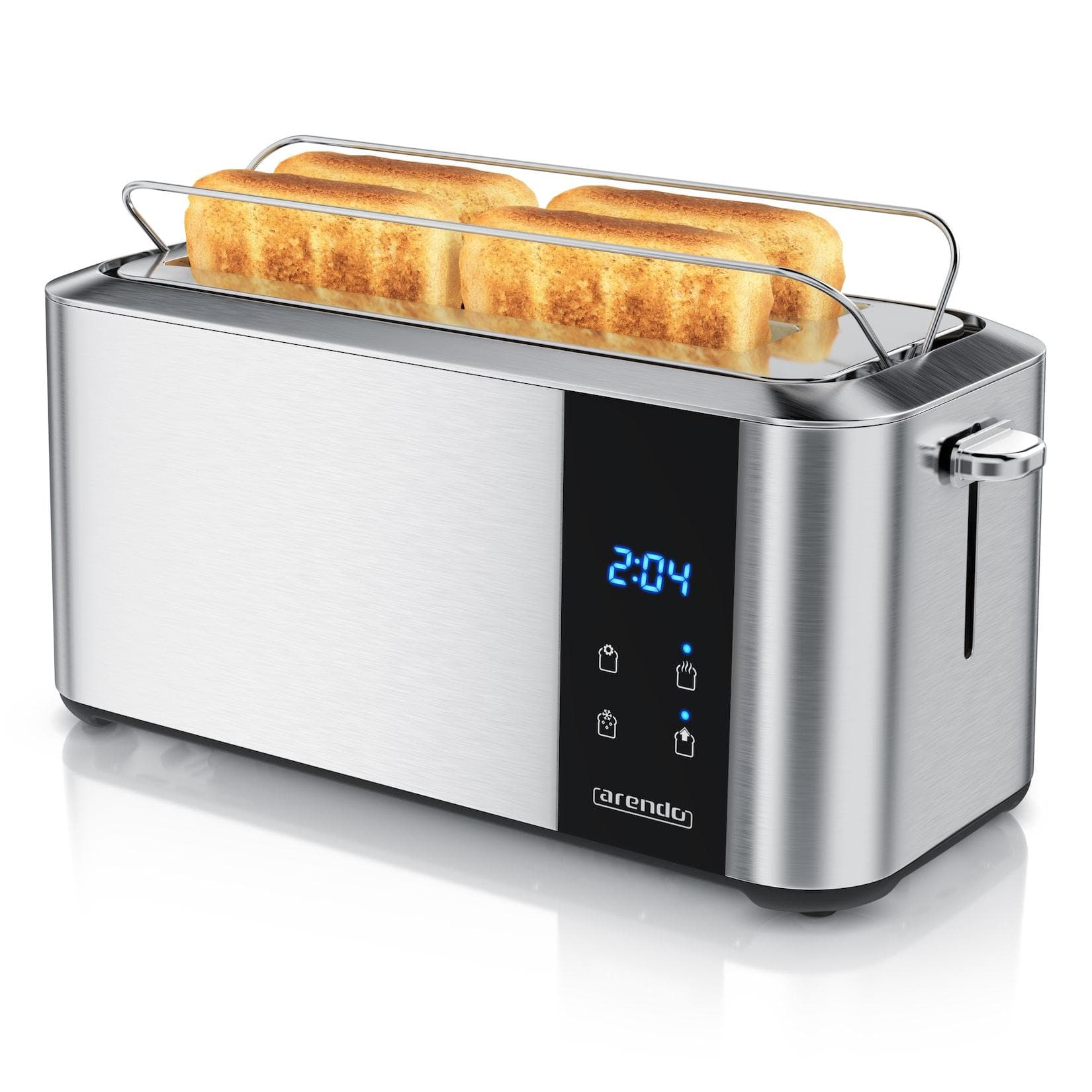 Arendo Langschlitz-Toaster 1500 W, 4 Scheiben, Brötchenaufsatz, Touchdisplay, LED-Anzeige, Wärmeisoliert, Edelstahl