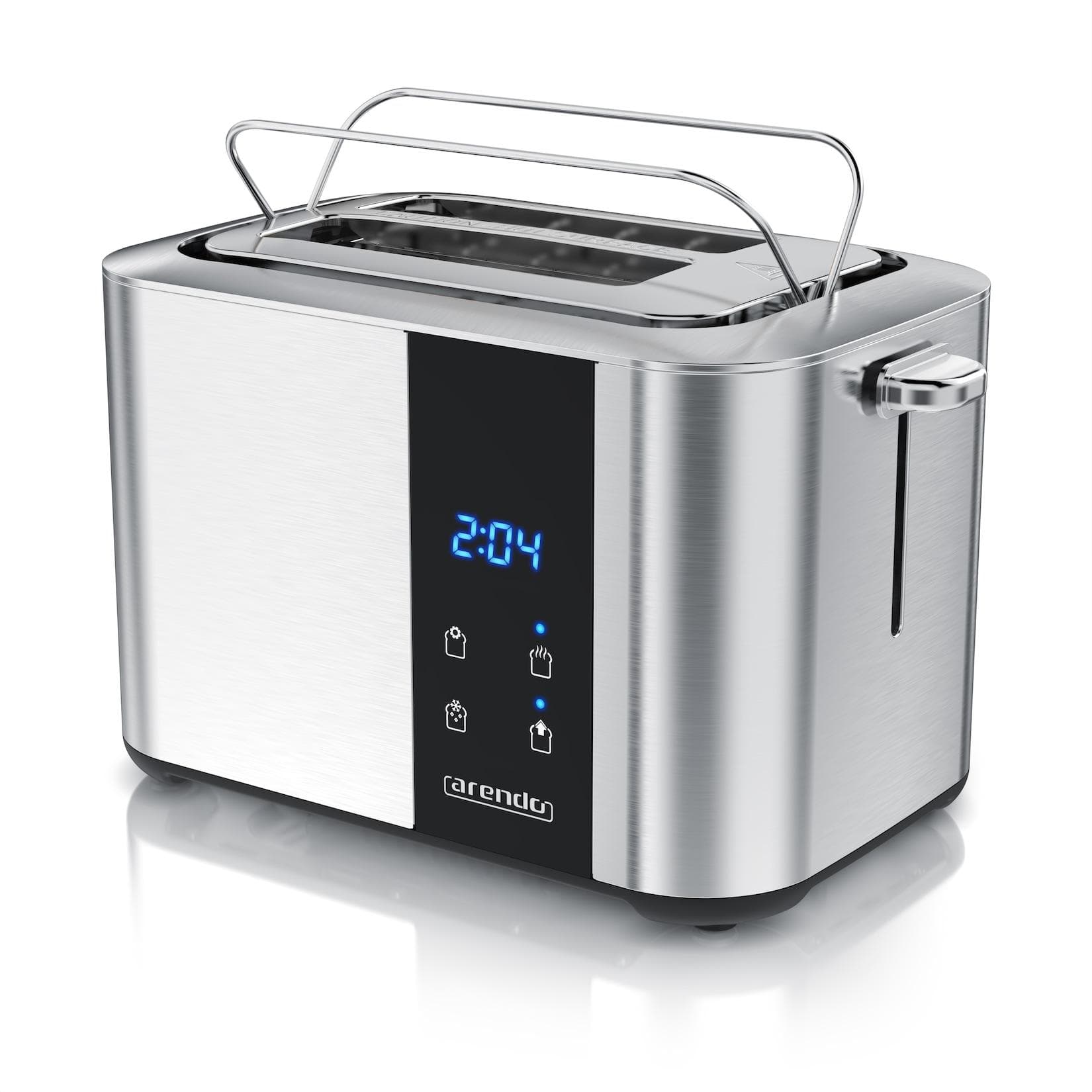 Arendo Toaster Edelstahl mit Brötchenaufsatz, Display & Touch, wärmeisoliert, verschiedene Schlitze