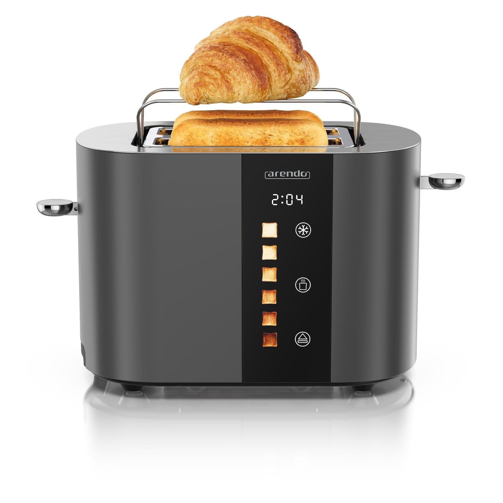 Arendo Toaster Edelstahl Kurzschlitz Touch Display Bräunungsgrad- & Restzeitanzeige 2 Schlitze 2 Scheiben 800 W Brötchenaufsatz Wärmeisoliert