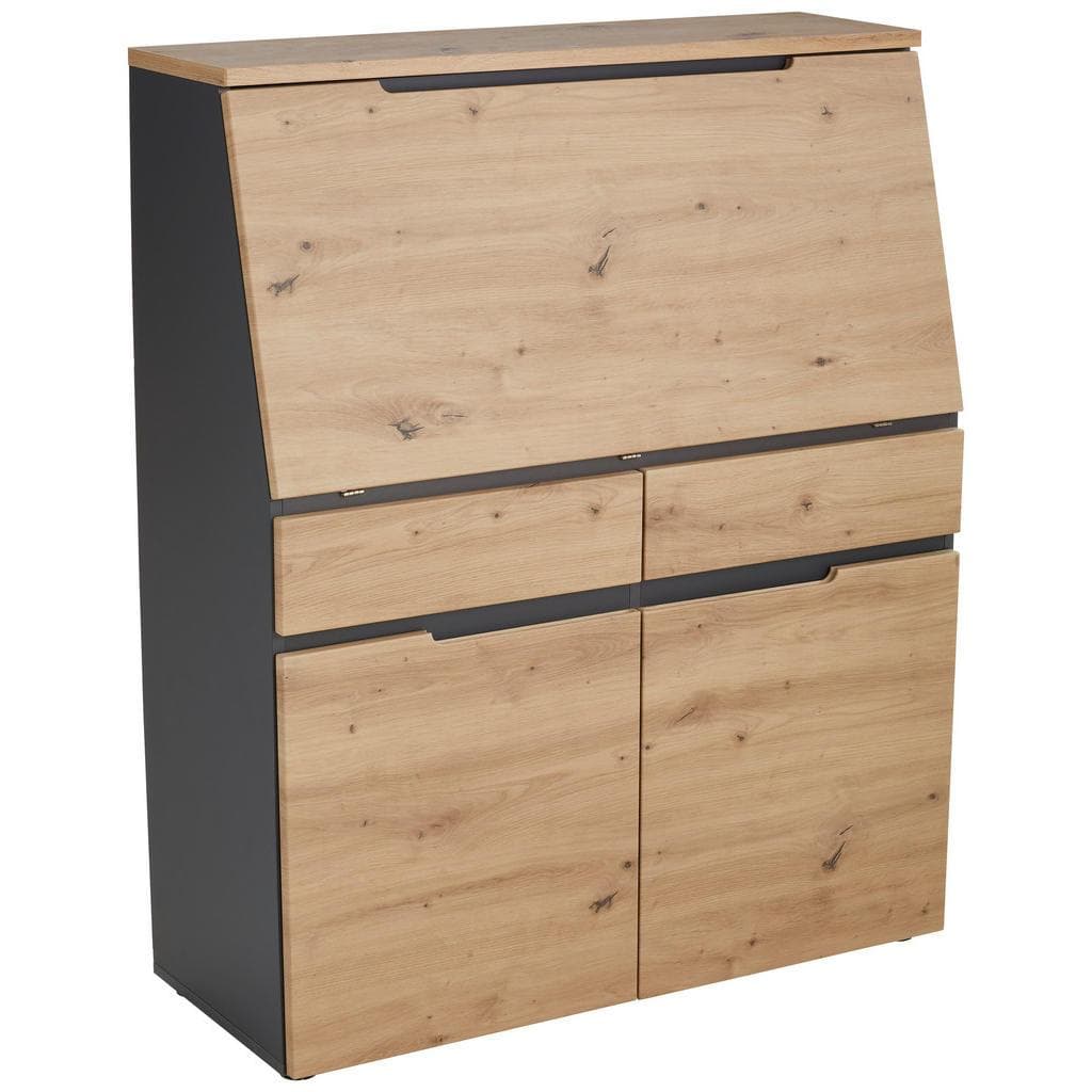 Voleo Sekretär Schreibtisch Graphit Eiche Artisan Holzwerkstoff 2 Schubladen