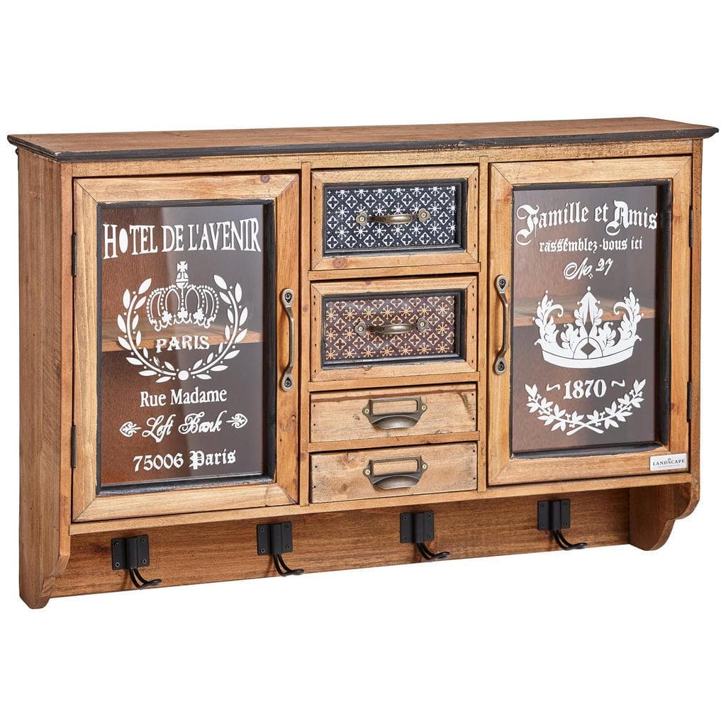 Landscape Hängevitrine Kiefer Massiv 2 Fächer 4 Schubladen 70,5x46x17 cm