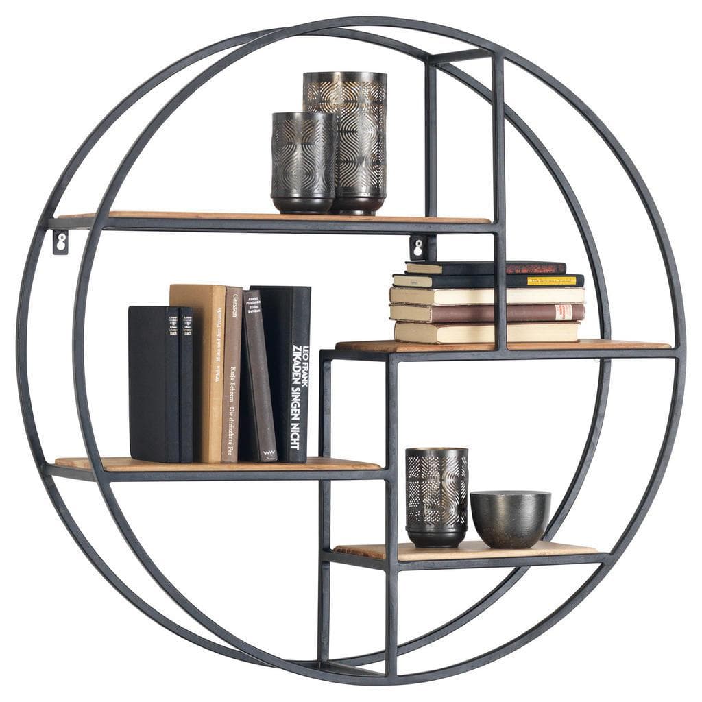 Landscape Wandregal Schwarz Akazie Holz Metall