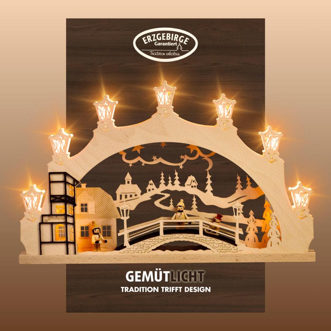 LED Schwibbogen WEIGLA Winterkind mit handgedrechselten Figuren