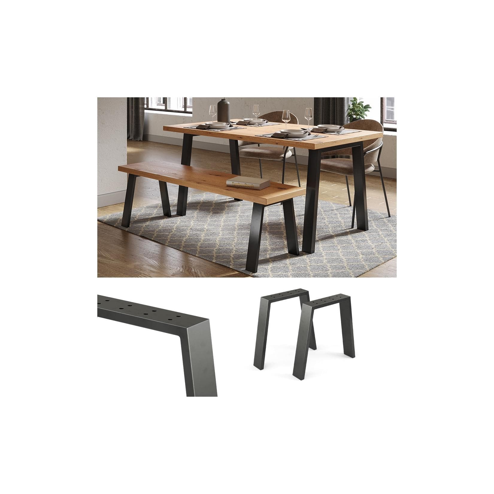 Schwarzes U-förmiges Tischbein