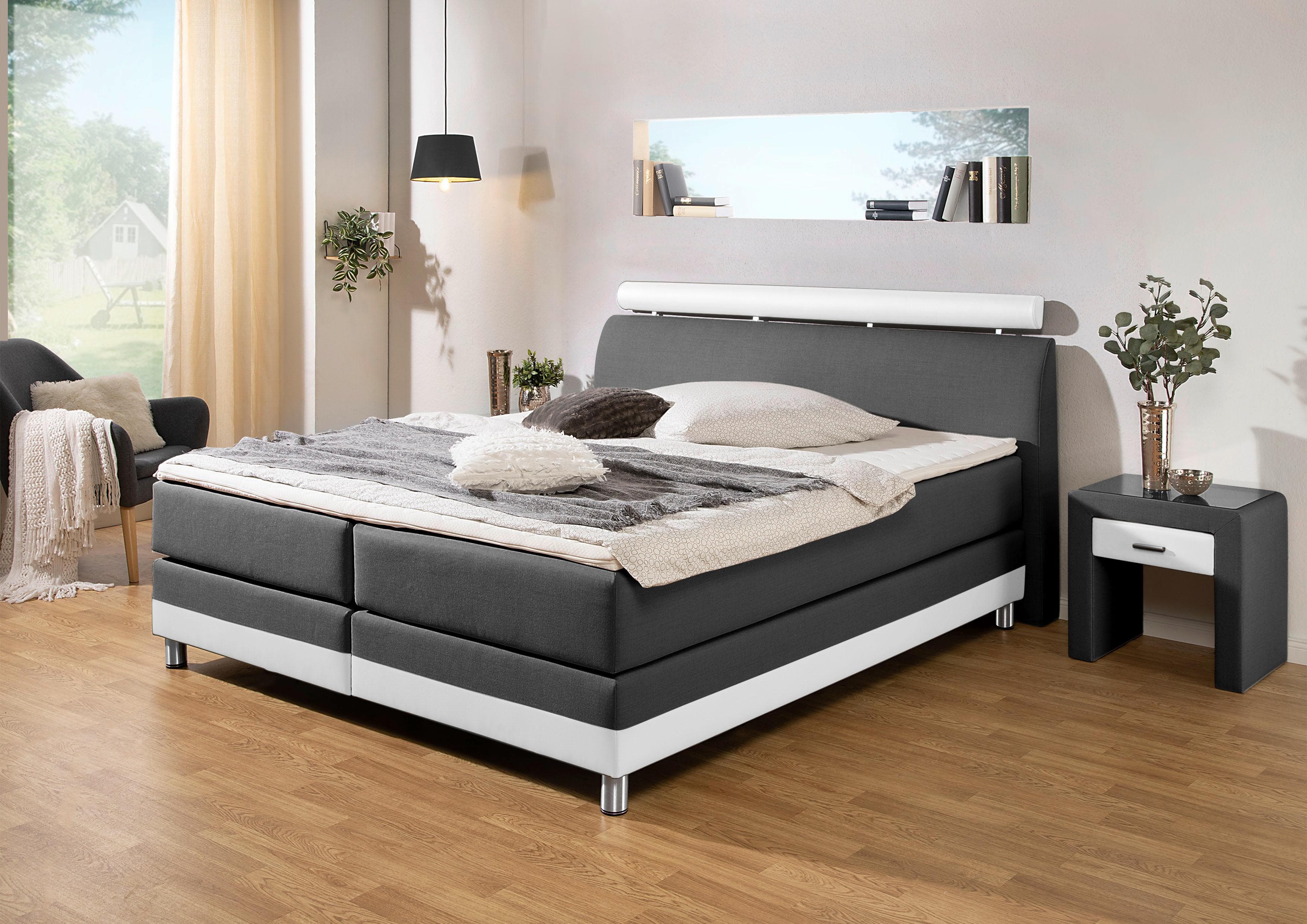 HOME AFFAIRE Boxspringbett Rocklin Schwarz/Weiß 192x217 cm